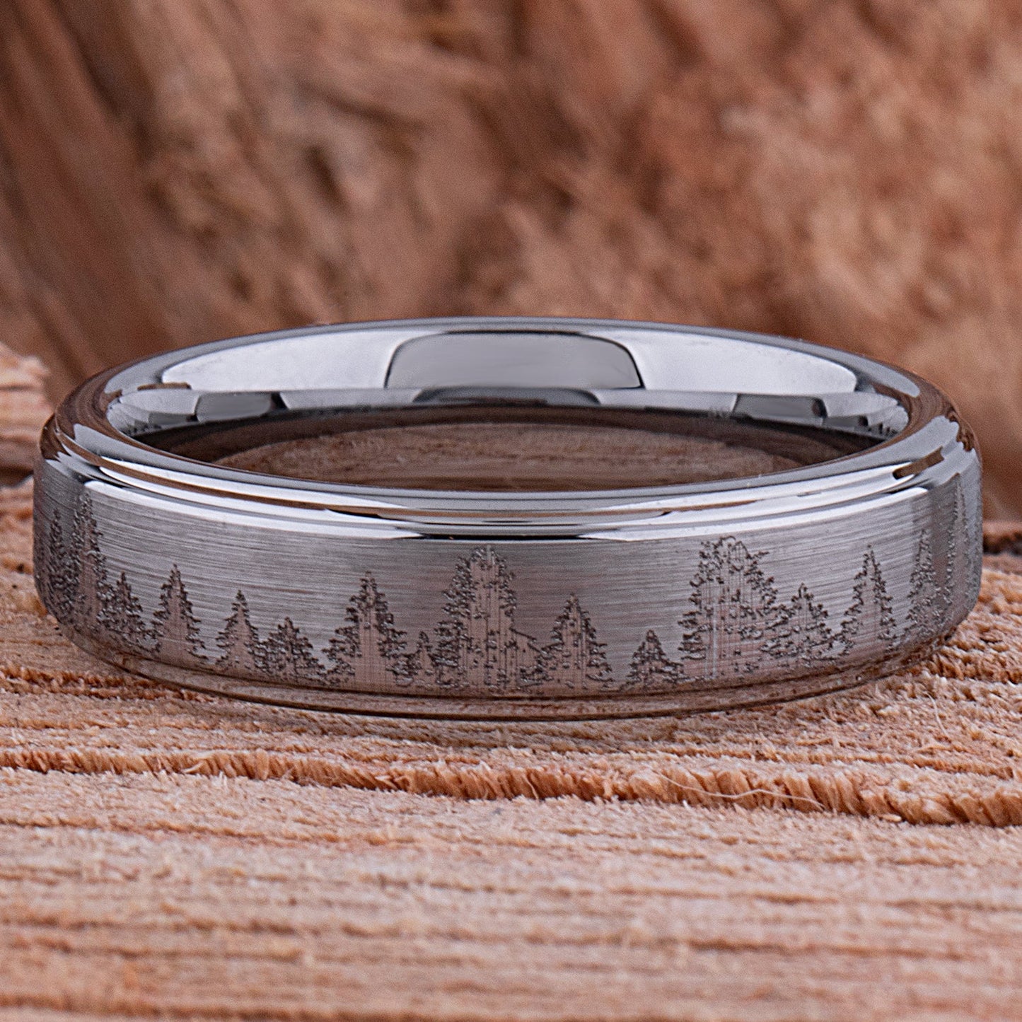 Forest Tungsten Band for Wedding or Engagement 6mm Wide, Unisex Promise Ring, Anniversary Band For Man or Woman, Tungsten Ring Tree Design