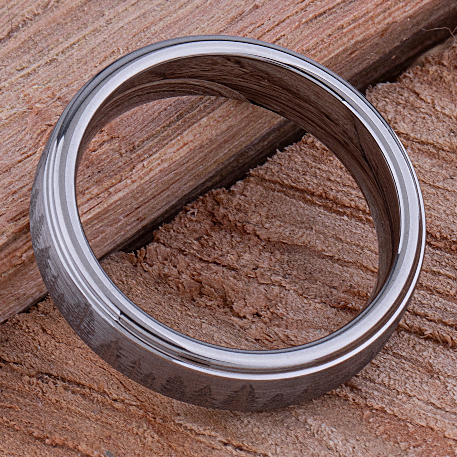 Forest Tungsten Band for Wedding or Engagement 6mm Wide, Unisex Promise Ring, Anniversary Band For Man or Woman, Tungsten Ring Tree Design