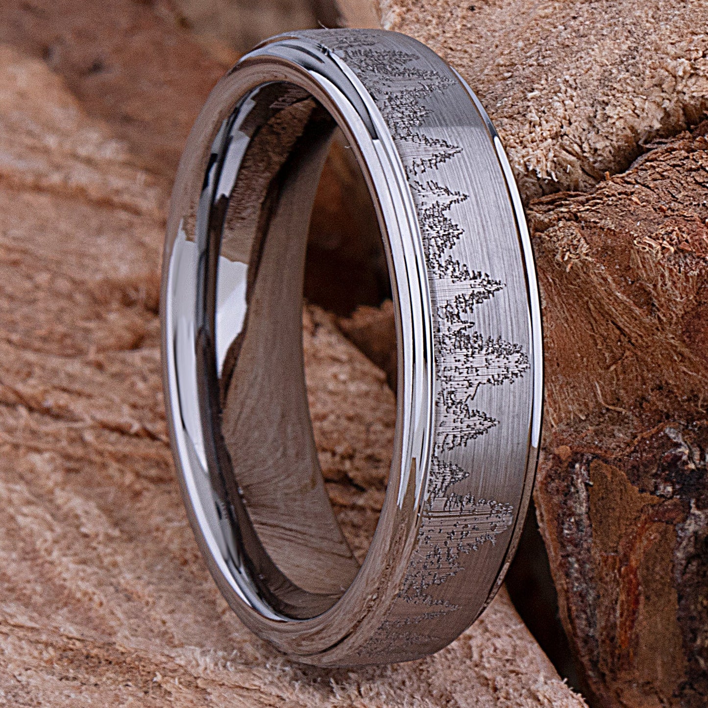 Forest Tungsten Band for Wedding or Engagement 6mm Wide, Unisex Promise Ring, Anniversary Band For Man or Woman, Tungsten Ring Tree Design