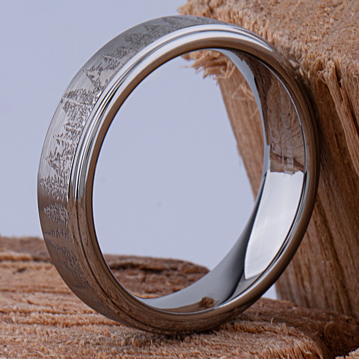 Forest Tungsten Band for Wedding or Engagement 6mm Wide, Unisex Promise Ring, Anniversary Band For Man or Woman, Tungsten Ring Tree Design