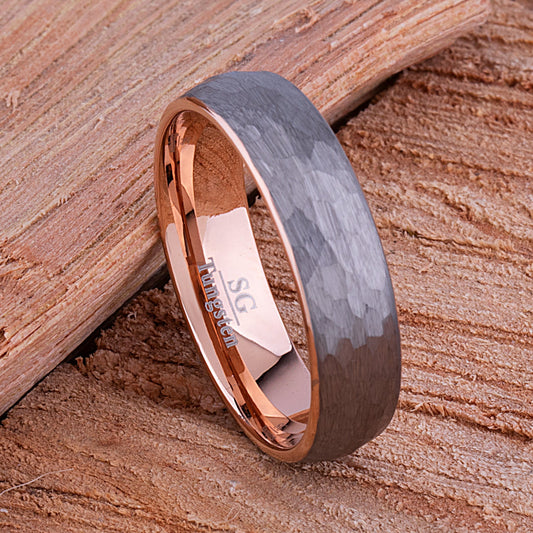 Tungsten Ring with Rose Gold - 6mm Width
