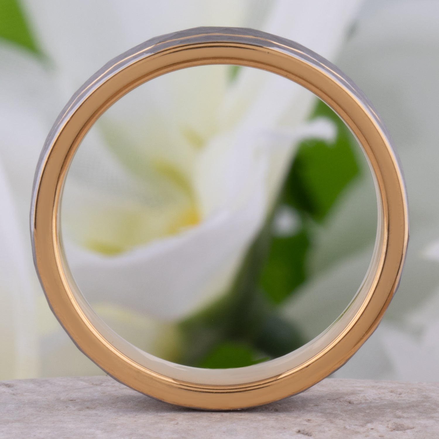 Unique Tungsten Wedding Band 6mm, Brushed Diamond Cut Surface, Yellow Gold Groove & Interior, Promise Ring for Him or Her