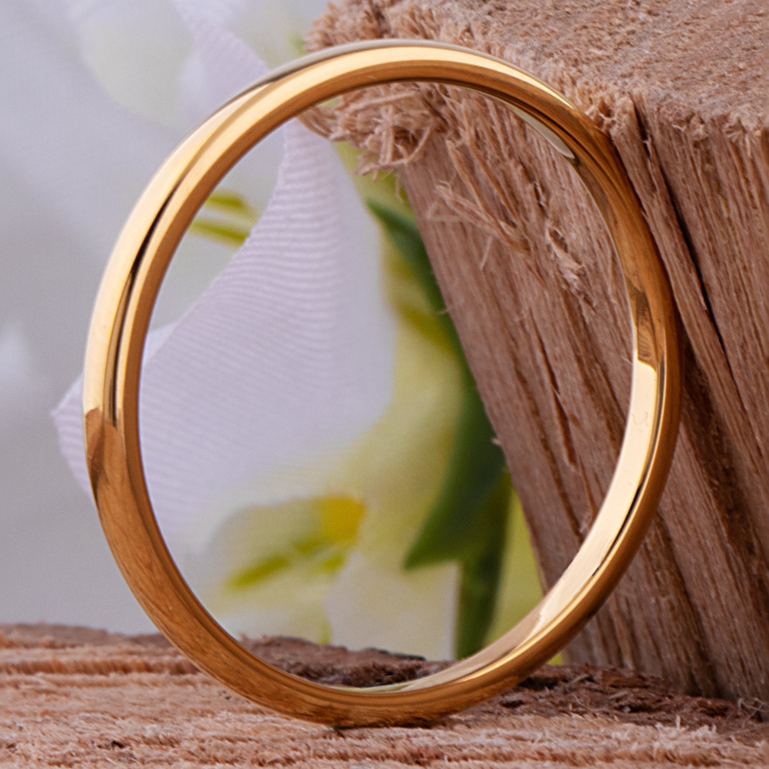 Tungsten Ring with Yellow Gold - 2mm Width