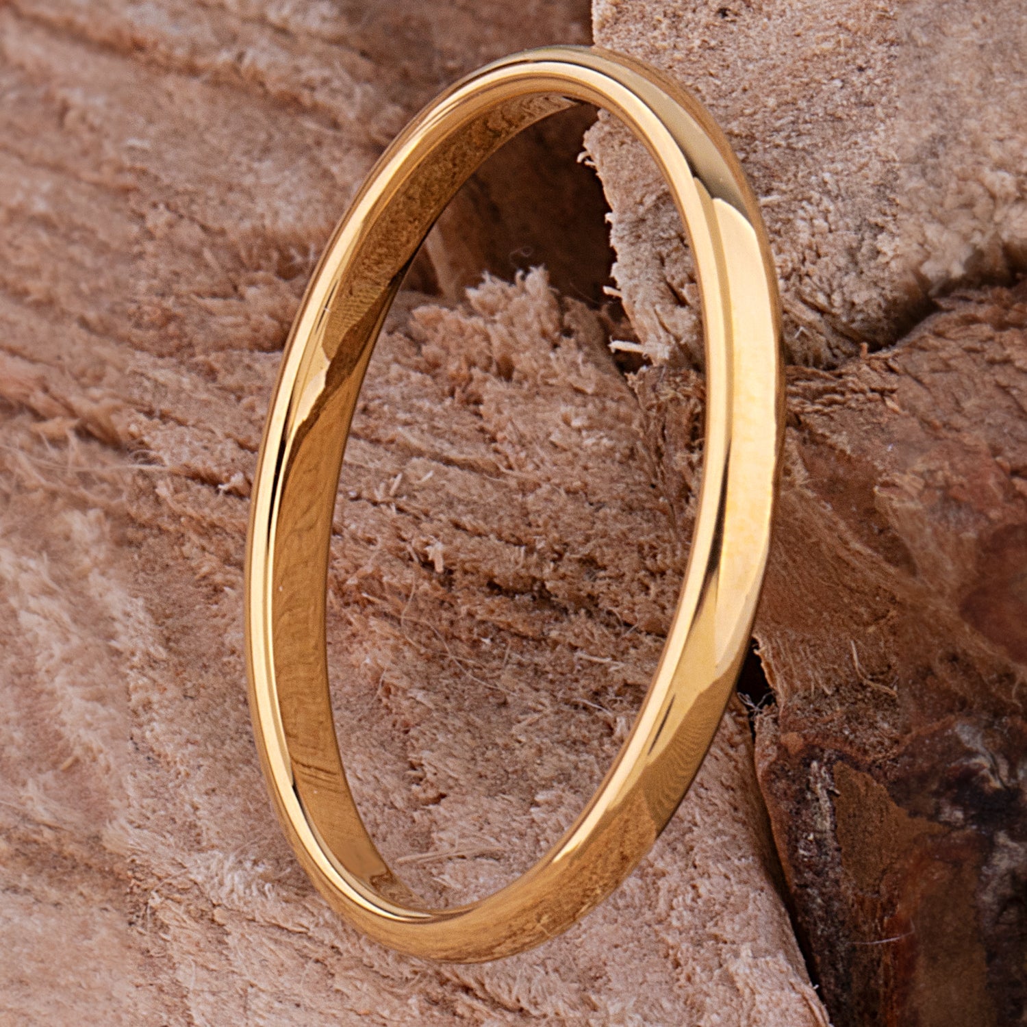 Tungsten Ring with Yellow Gold - 2mm Width