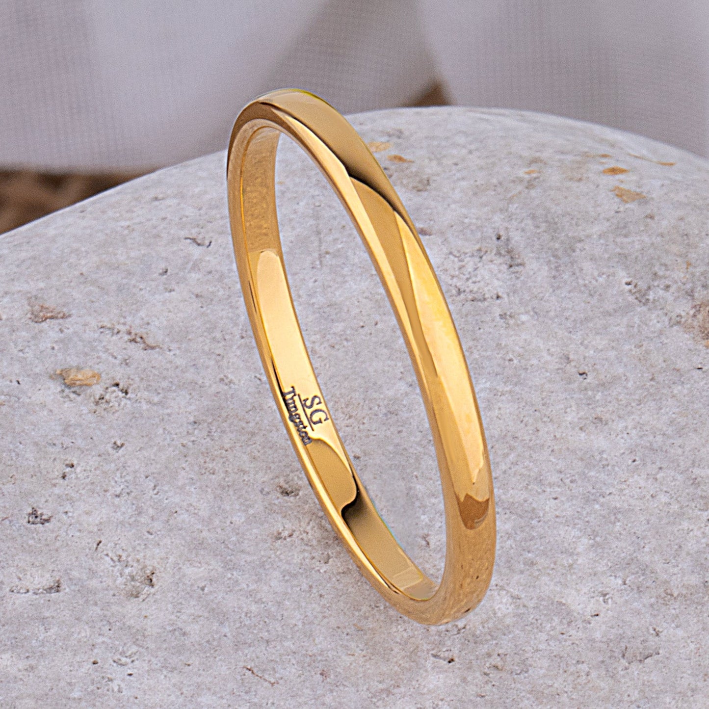 Tungsten Ring with Yellow Gold - 2mm Width