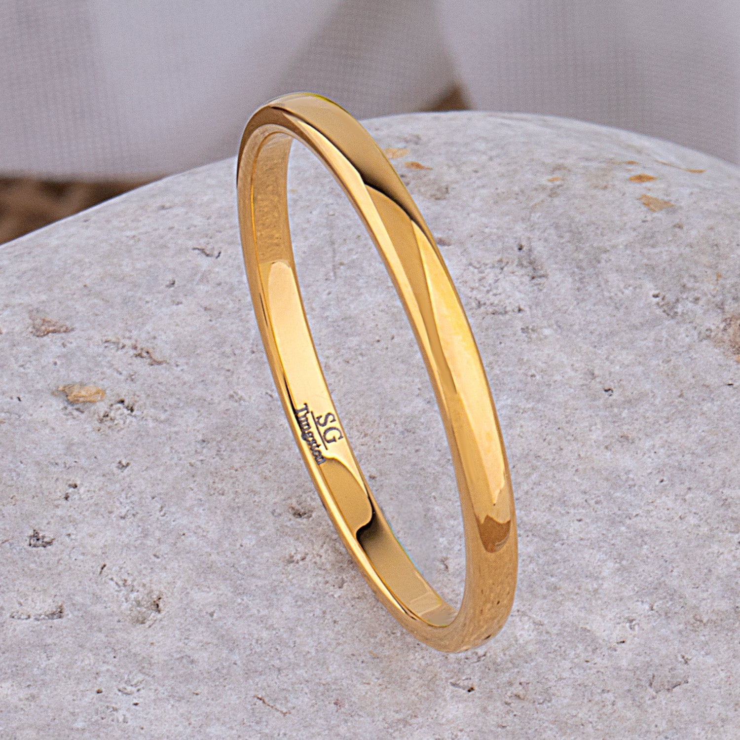 Tungsten Ring with Yellow Gold - 2mm Width