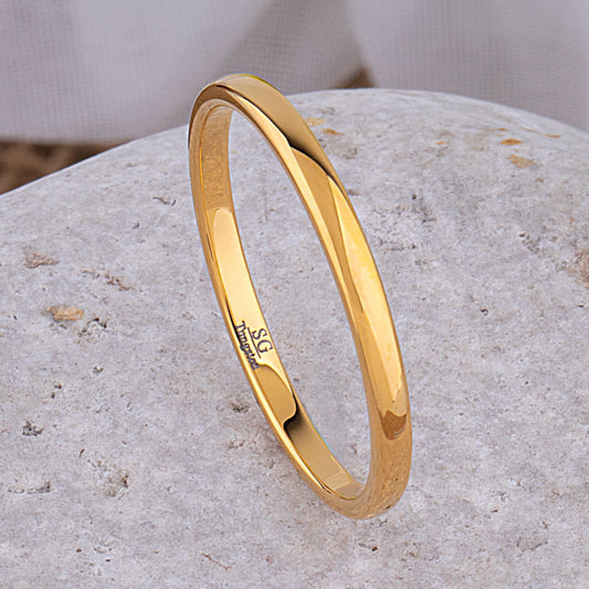 Tungsten Ring with Yellow Gold - 2mm Width