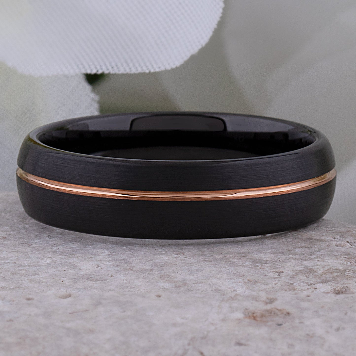 Tungsten Wedding Band or Engagement Ring 6mm Wide Satin Finish 2-Tone Black and Rose Gold IP Plating