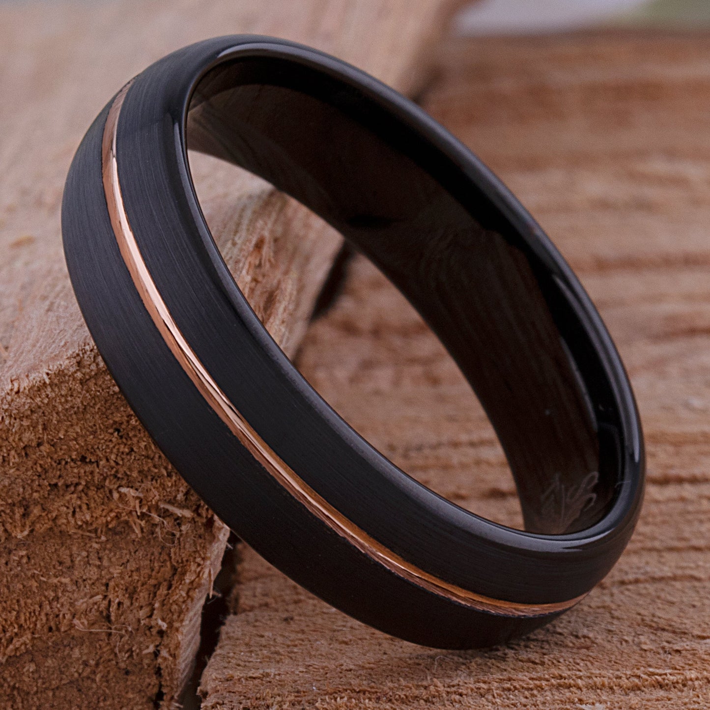 Tungsten Wedding Band or Engagement Ring 6mm Wide Satin Finish 2-Tone Black and Rose Gold IP Plating