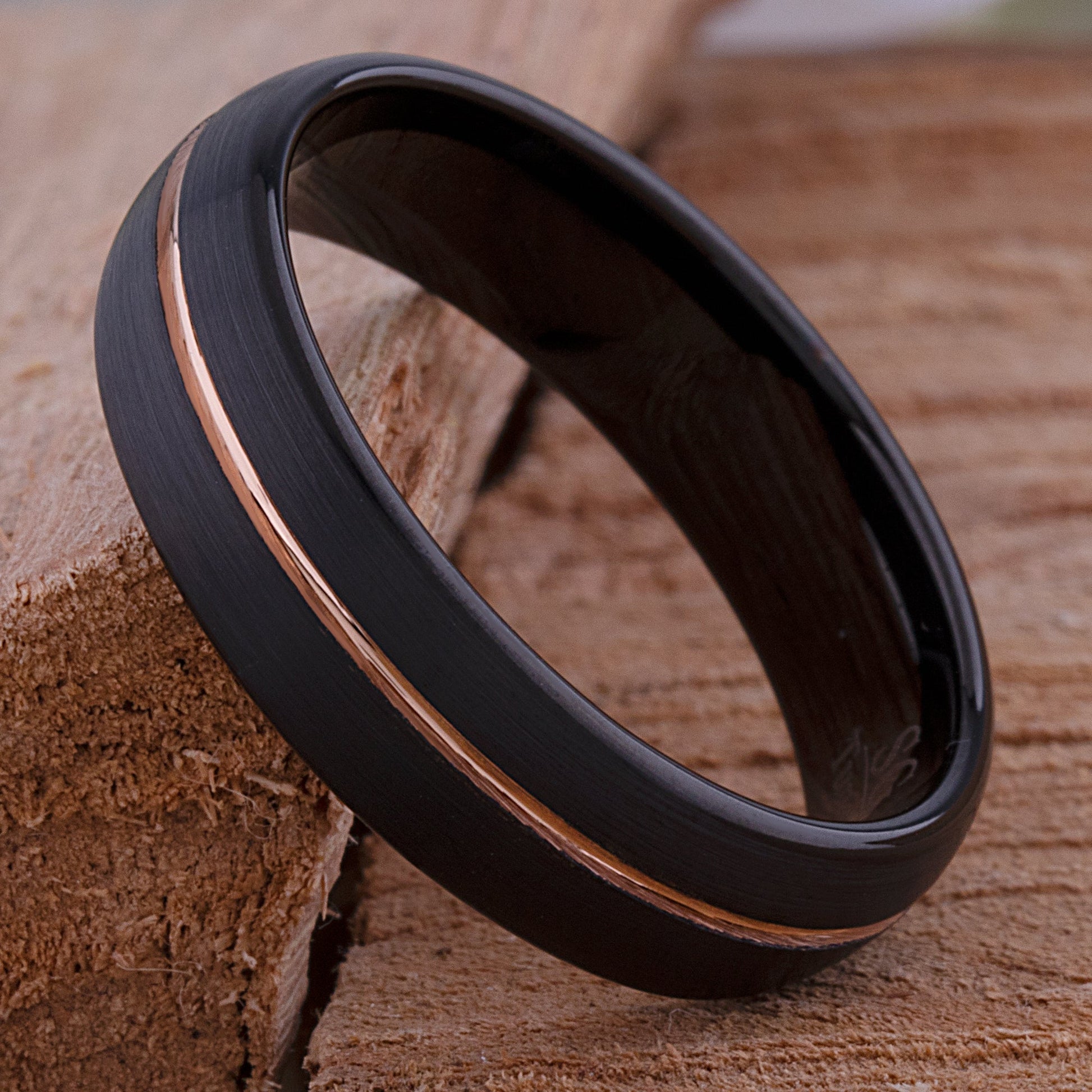 Tungsten Wedding Band or Engagement Ring 6mm Wide Satin Finish 2-Tone Black and Rose Gold IP Plating