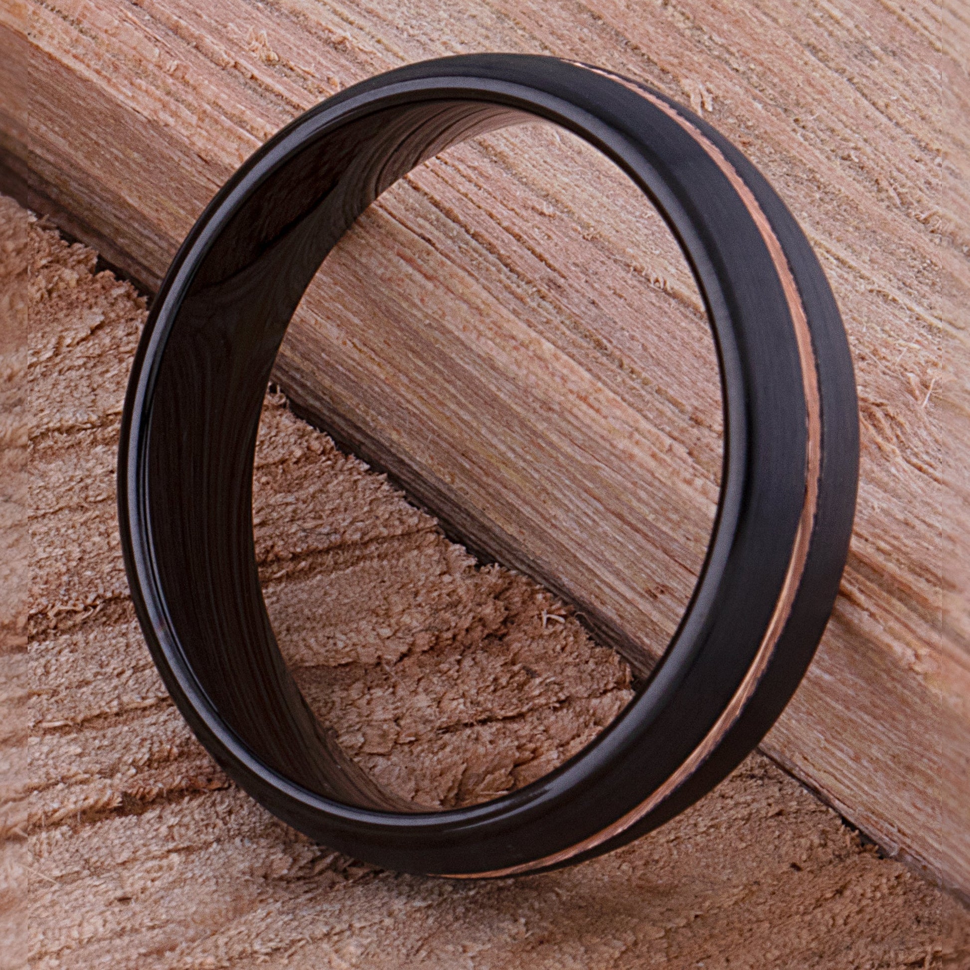 Tungsten Wedding Band or Engagement Ring 6mm Wide Satin Finish 2-Tone Black and Rose Gold IP Plating