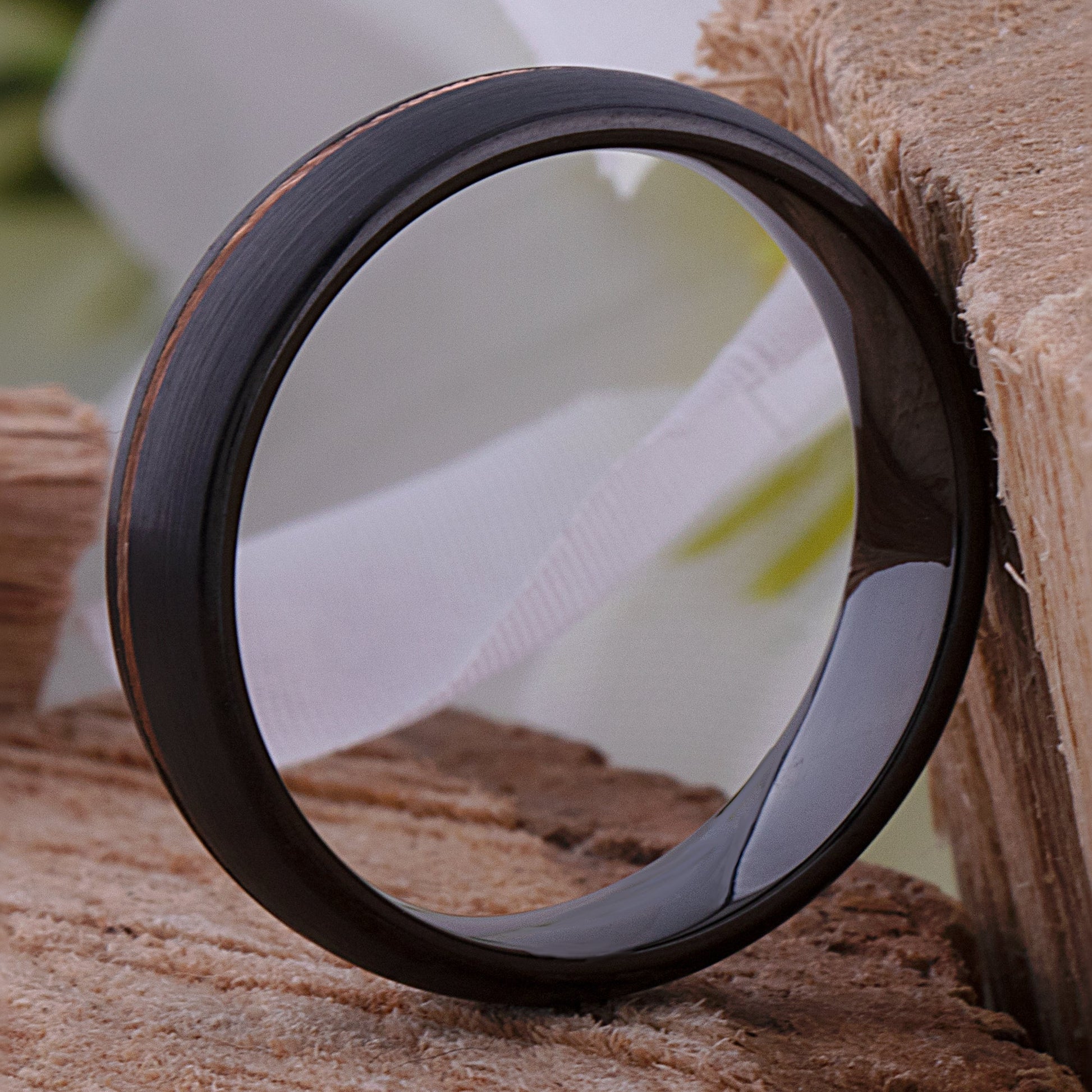 Tungsten Wedding Band or Engagement Ring 6mm Wide Satin Finish 2-Tone Black and Rose Gold IP Plating