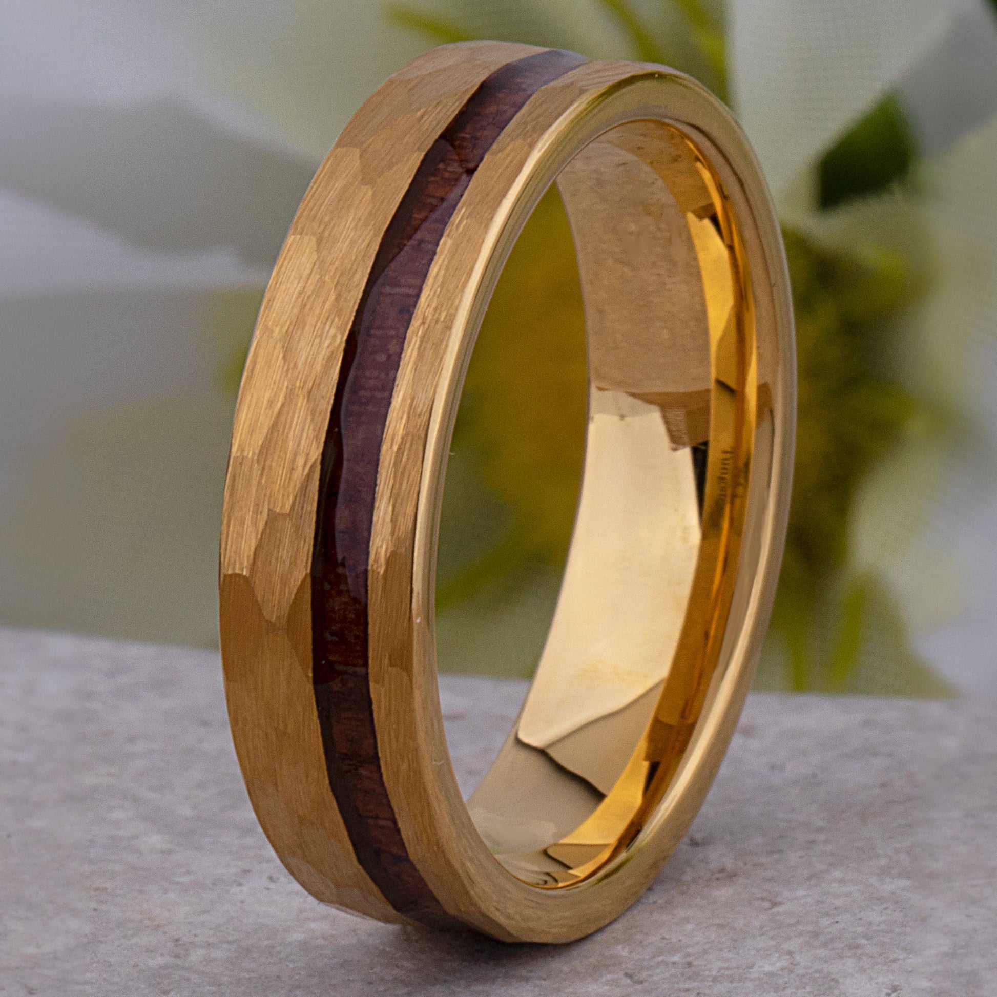 Yellow Tungsten Ring with Padauk Wood Inlay - 6mm Wide