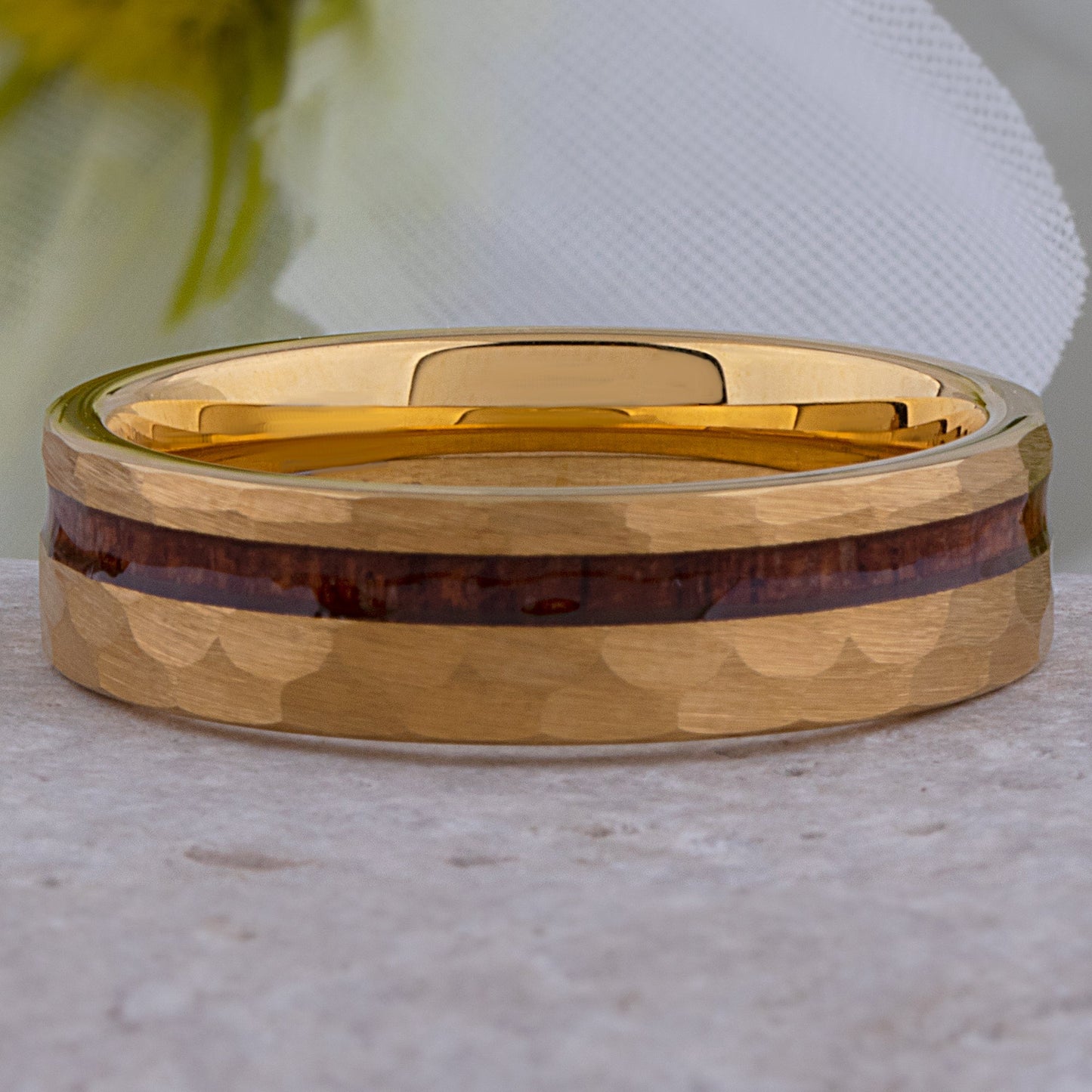 Yellow Tungsten Ring with Padauk Wood Inlay - 6mm Wide
