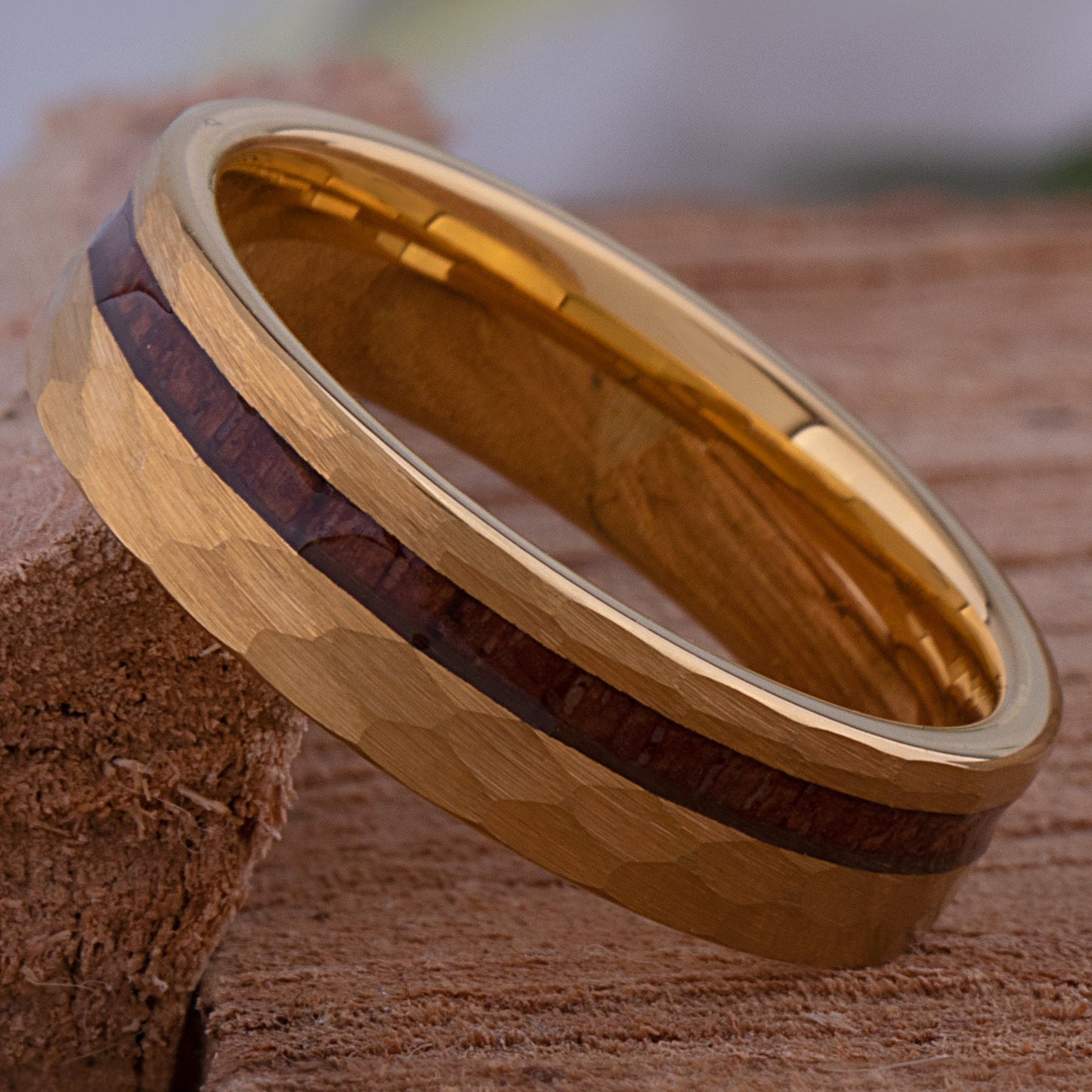 Yellow Tungsten Ring with Padauk Wood Inlay - 6mm Wide