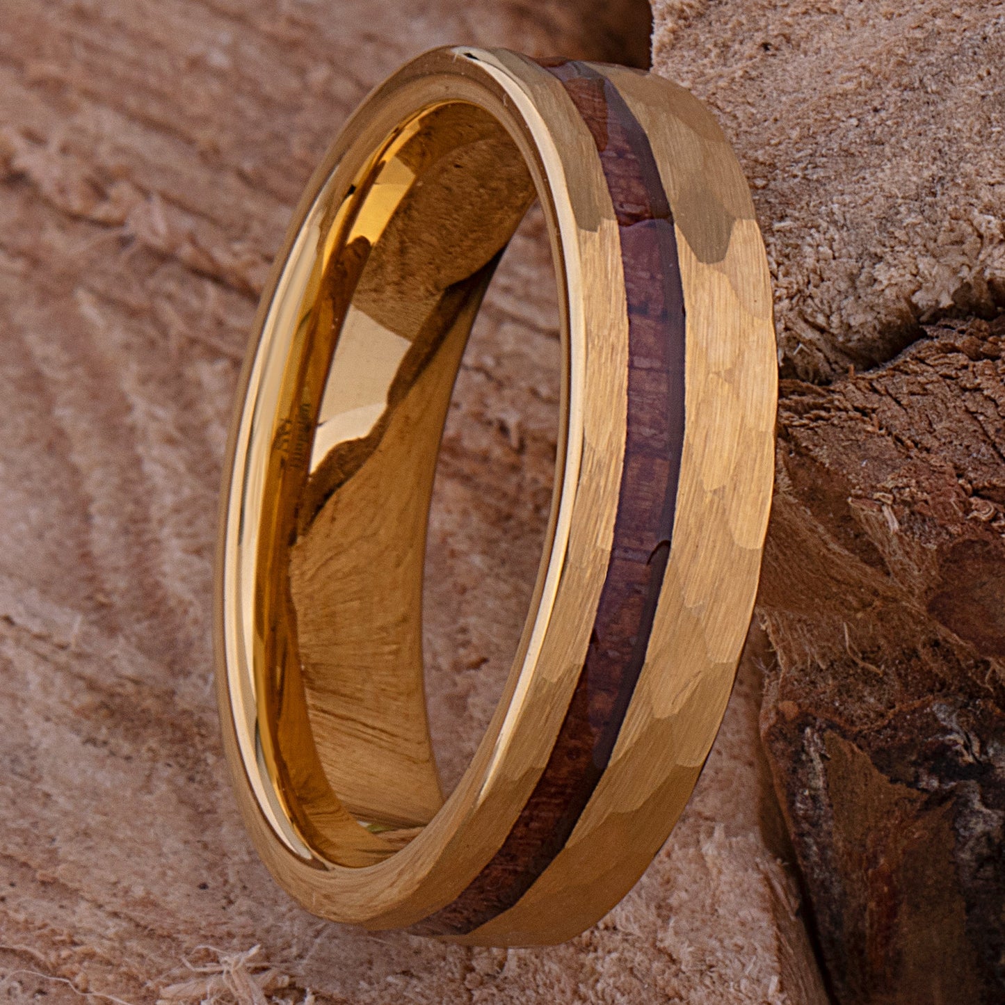 Yellow Tungsten Ring with Padauk Wood Inlay - 6mm Wide