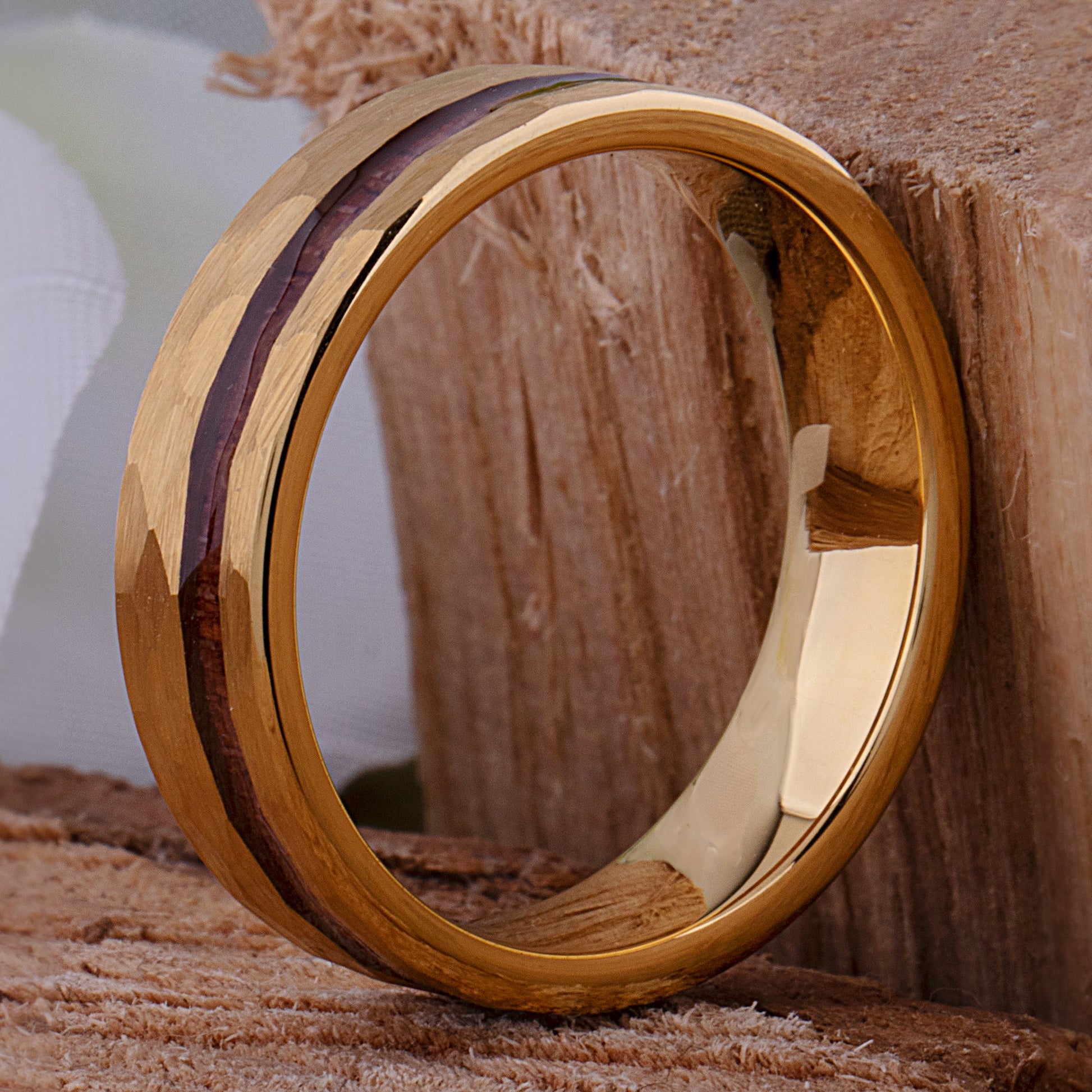 Yellow Tungsten Ring with Padauk Wood Inlay - 6mm Wide