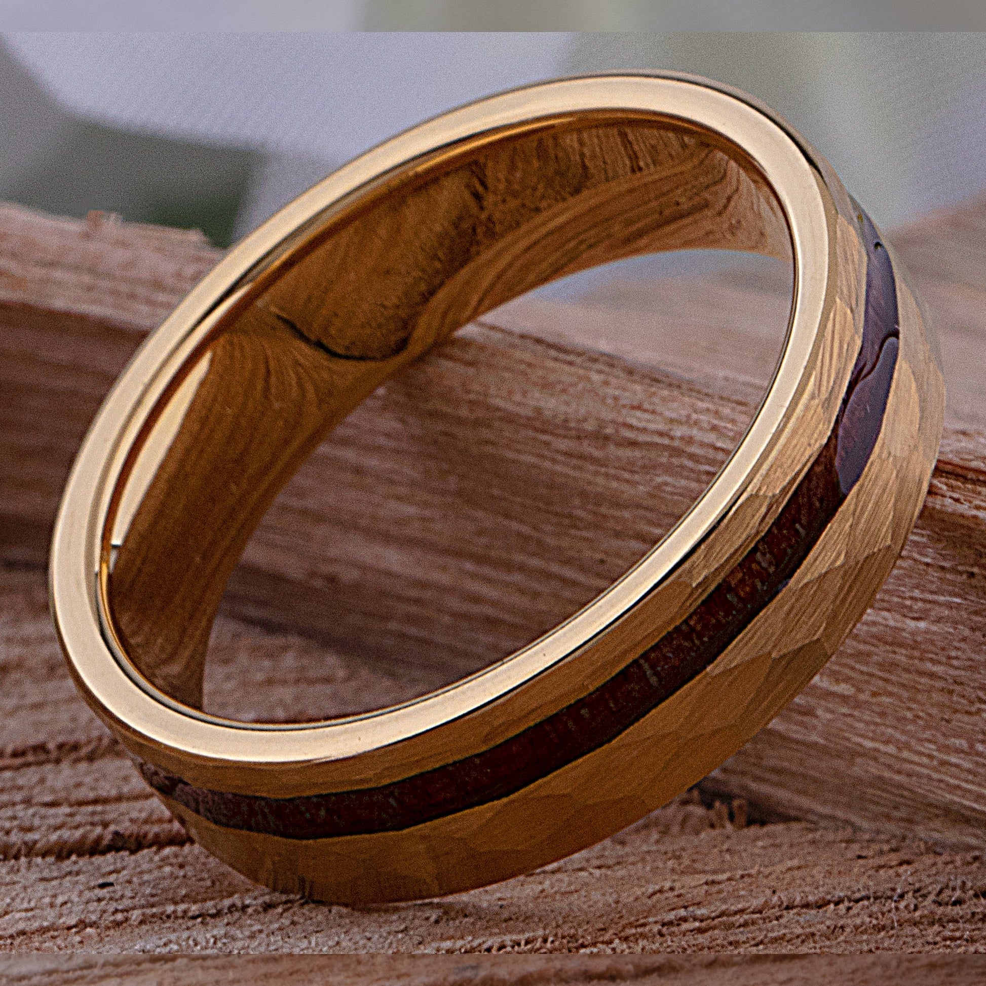 Yellow Tungsten Ring with Padauk Wood Inlay - 6mm Wide