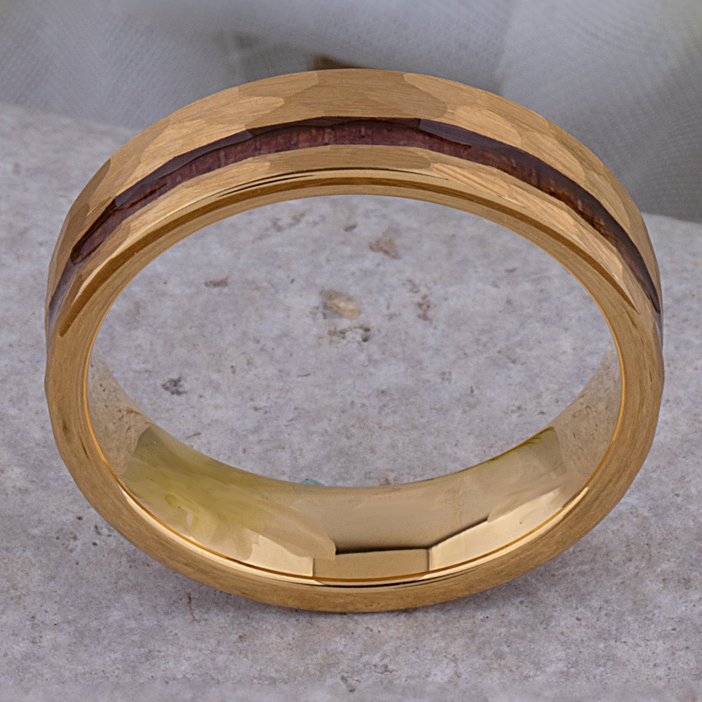Yellow Tungsten Ring with Padauk Wood Inlay - 6mm Wide