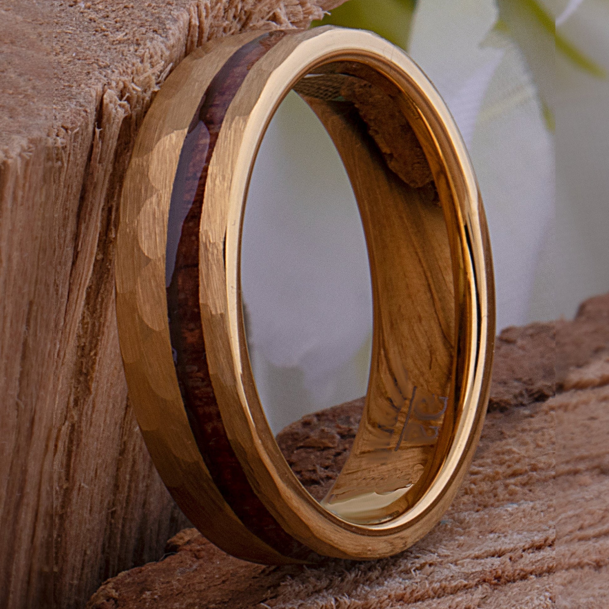Yellow Tungsten Ring with Padauk Wood Inlay - 6mm Wide