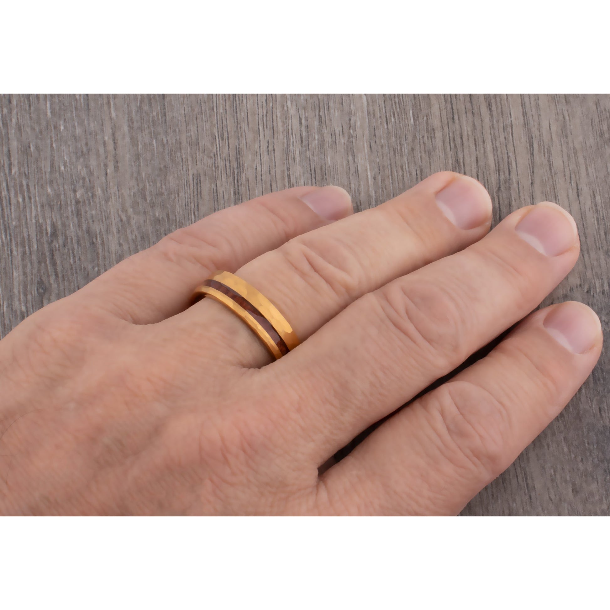 Yellow Tungsten Ring with Padauk Wood Inlay - 6mm Wide