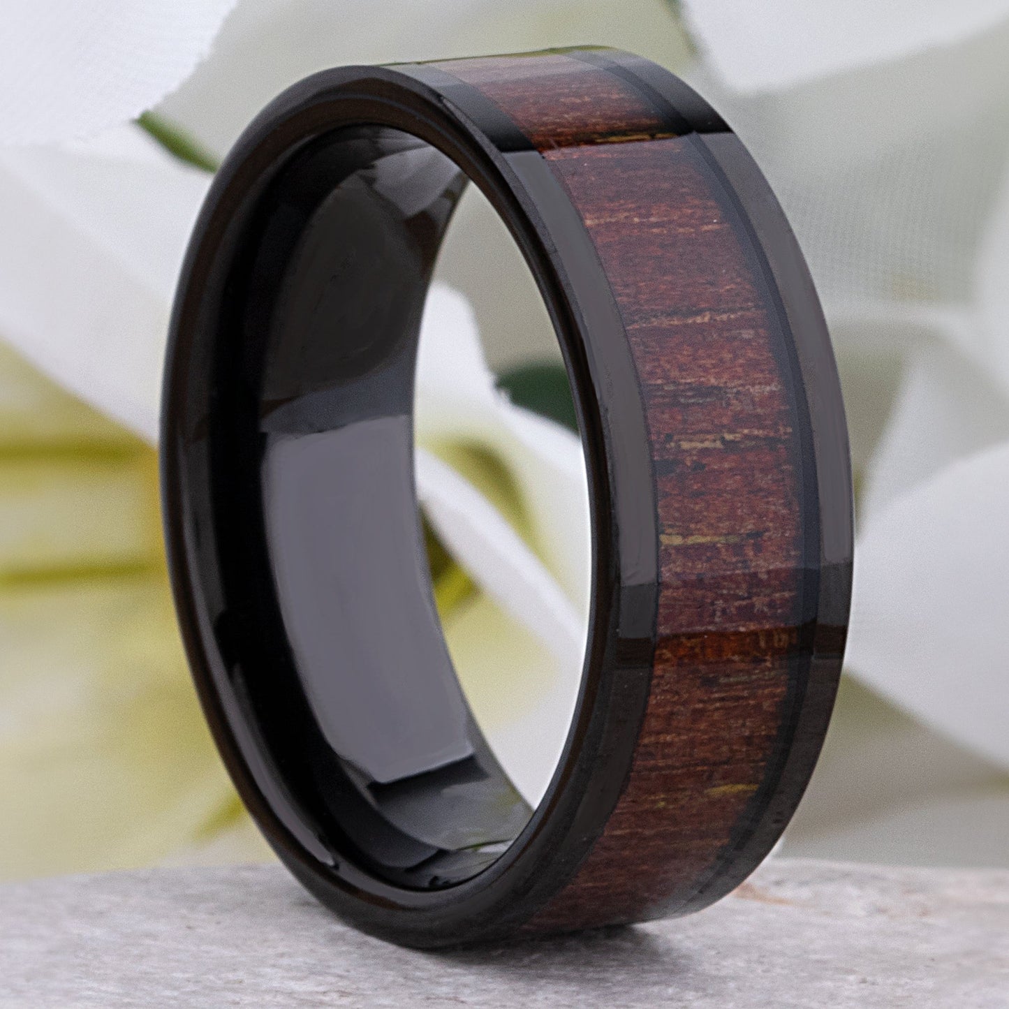 Tungsten Ring with Jichimu Wood Inlay - 8mm Width