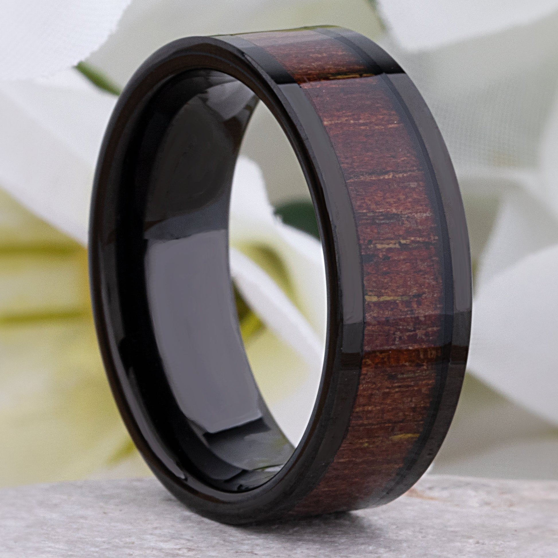 Tungsten Ring with Jichimu Wood Inlay - 8mm Width