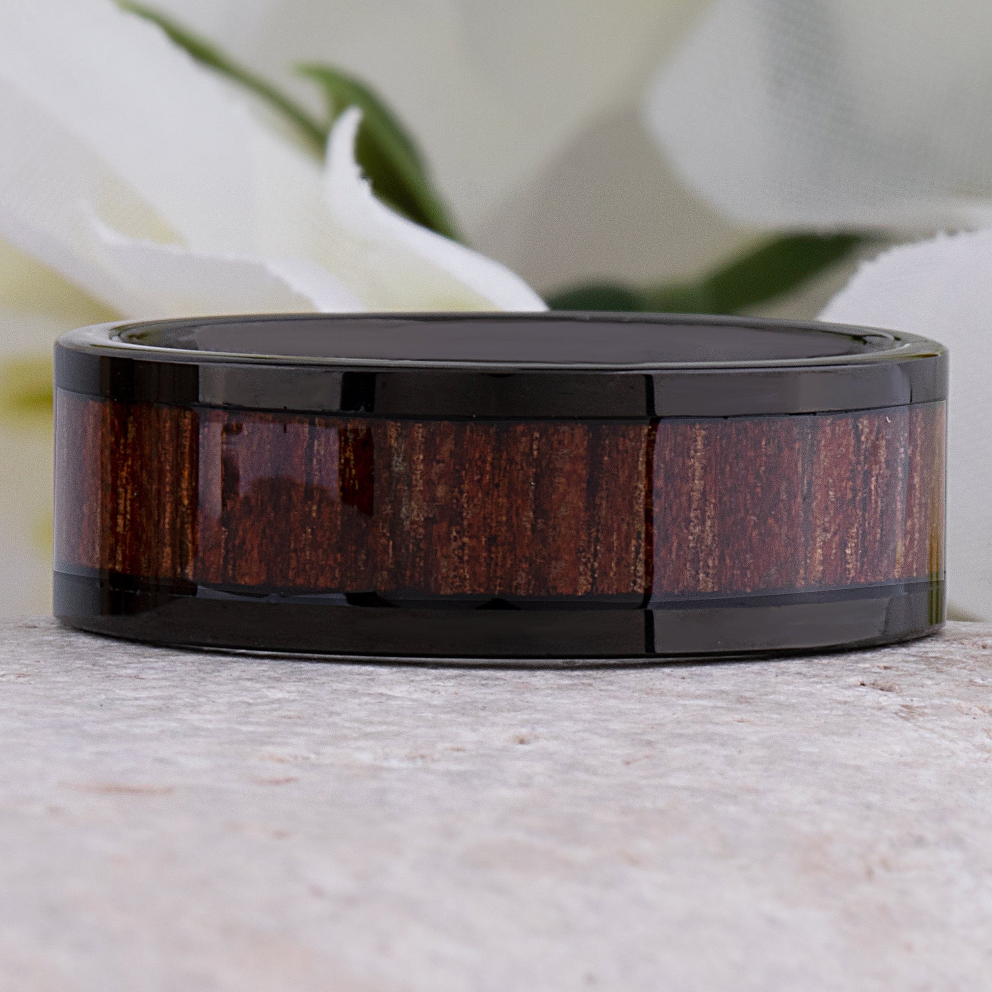 Tungsten Ring with Jichimu Wood Inlay - 8mm Width