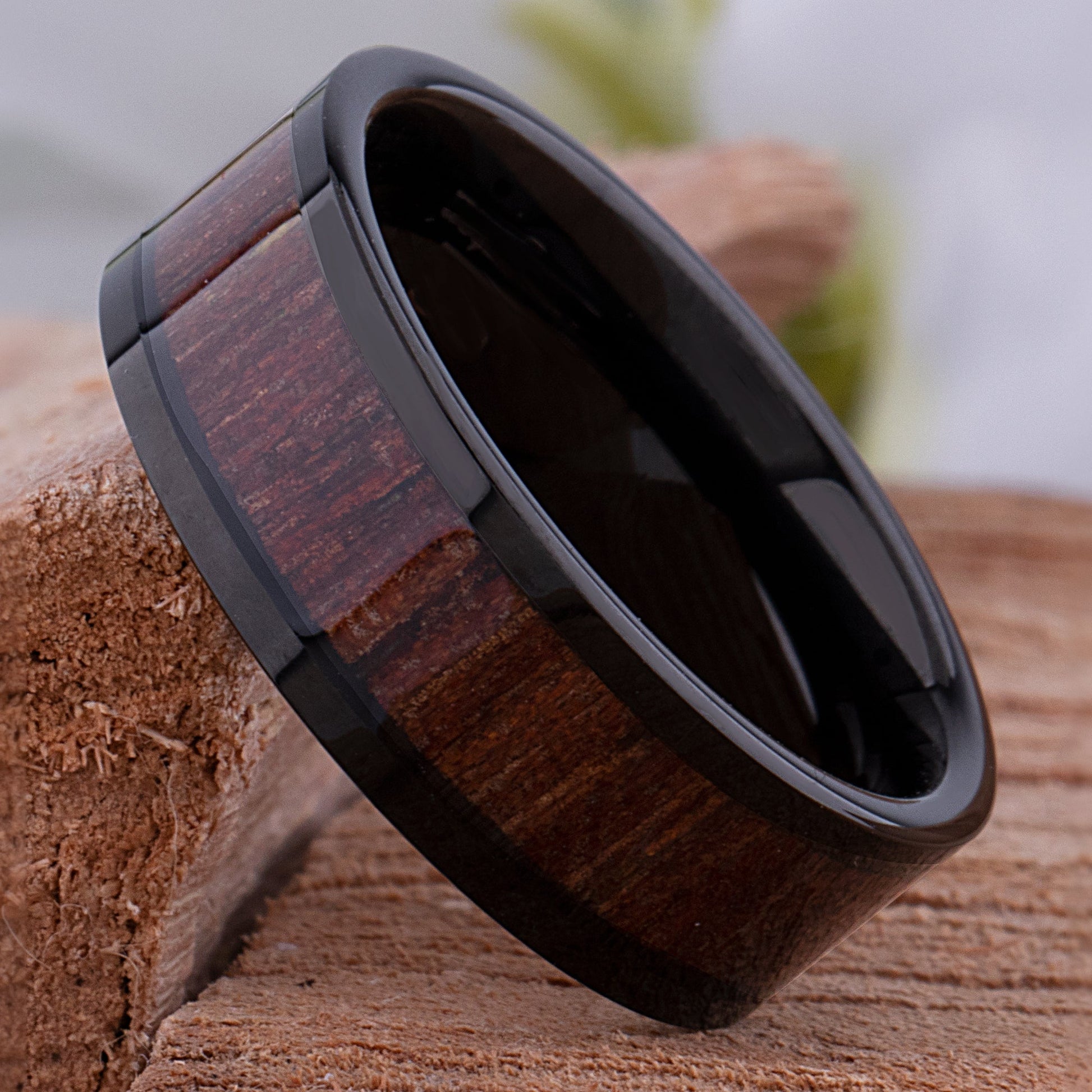 Tungsten Ring with Jichimu Wood Inlay - 8mm Width