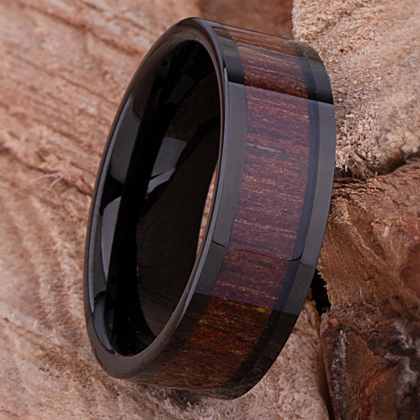 Tungsten Ring with Jichimu Wood Inlay - 8mm Width