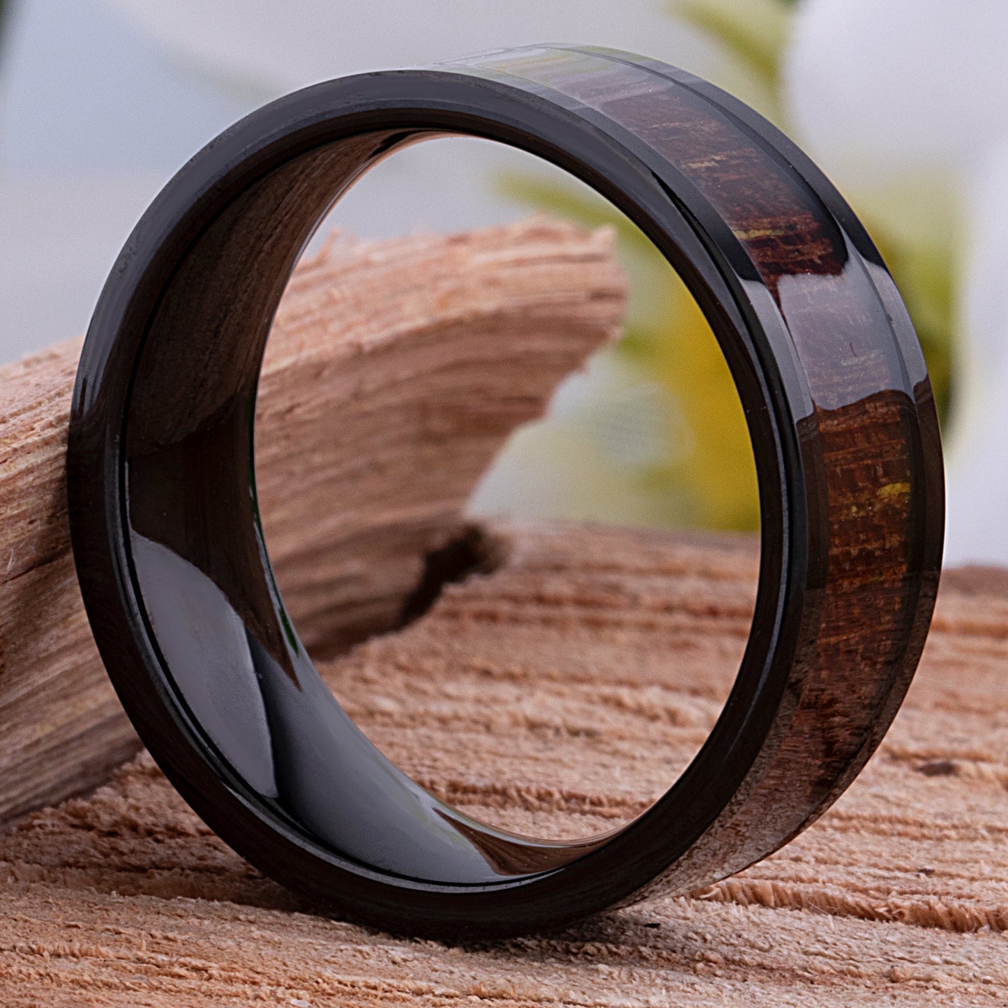 Tungsten Ring with Jichimu Wood Inlay - 8mm Width
