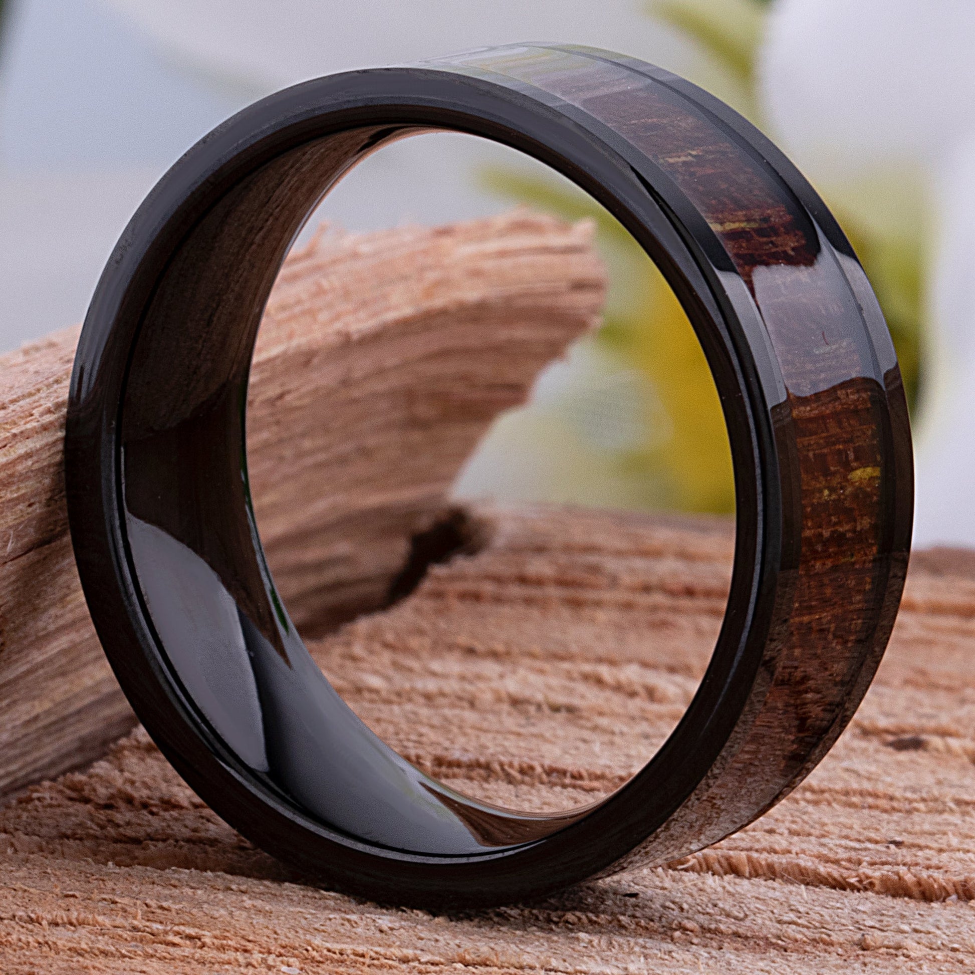 Tungsten Ring with Jichimu Wood Inlay - 8mm Width