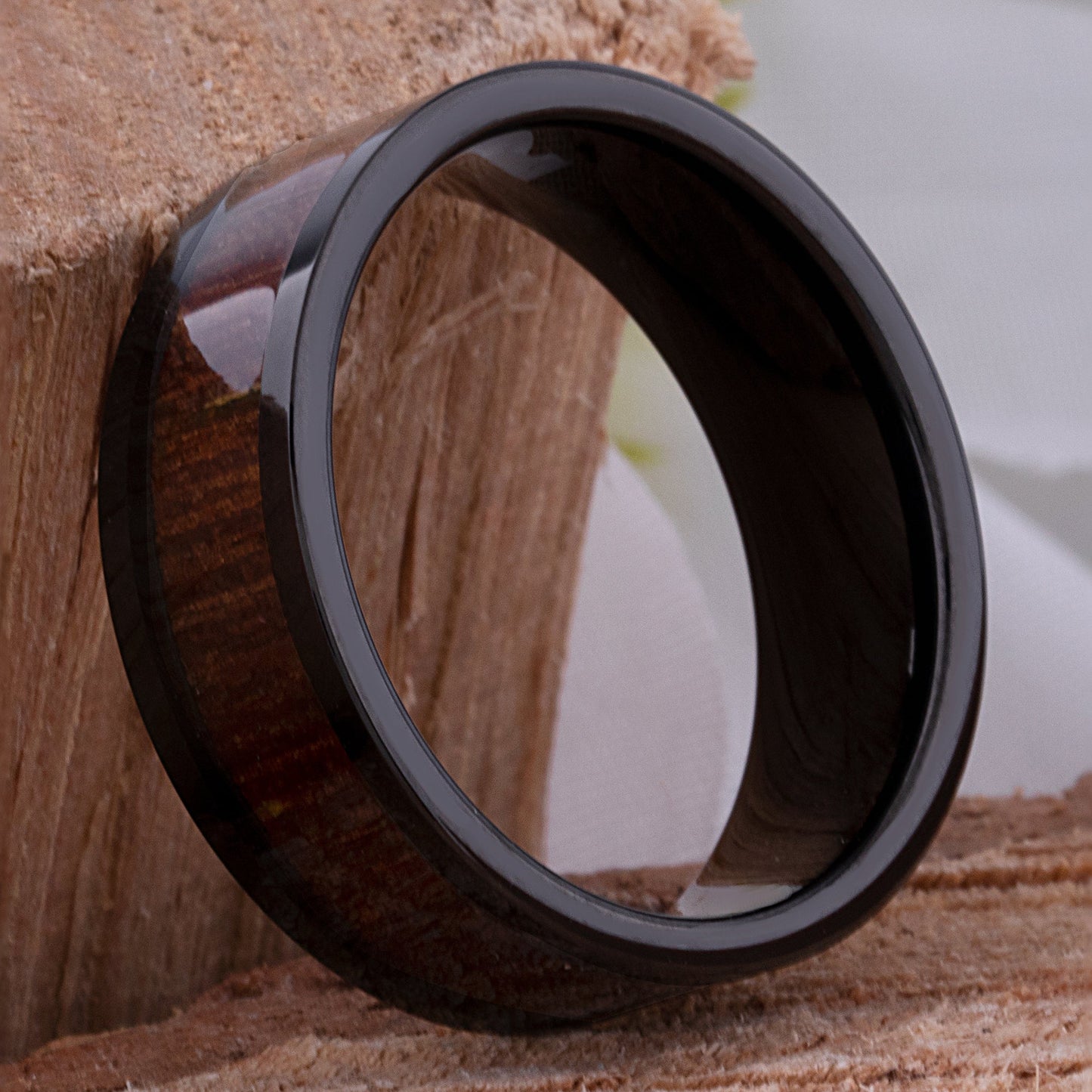 Tungsten Ring with Jichimu Wood Inlay - 8mm Width
