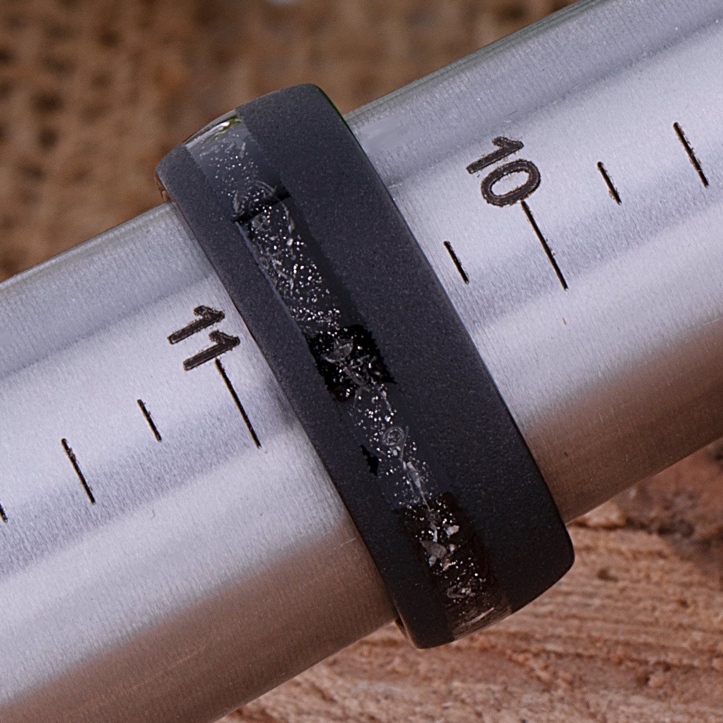 Black and Yellow Tungsten Carbide Wedding Ring or Engagement Band 8mm Wide with Meteorite Inlay