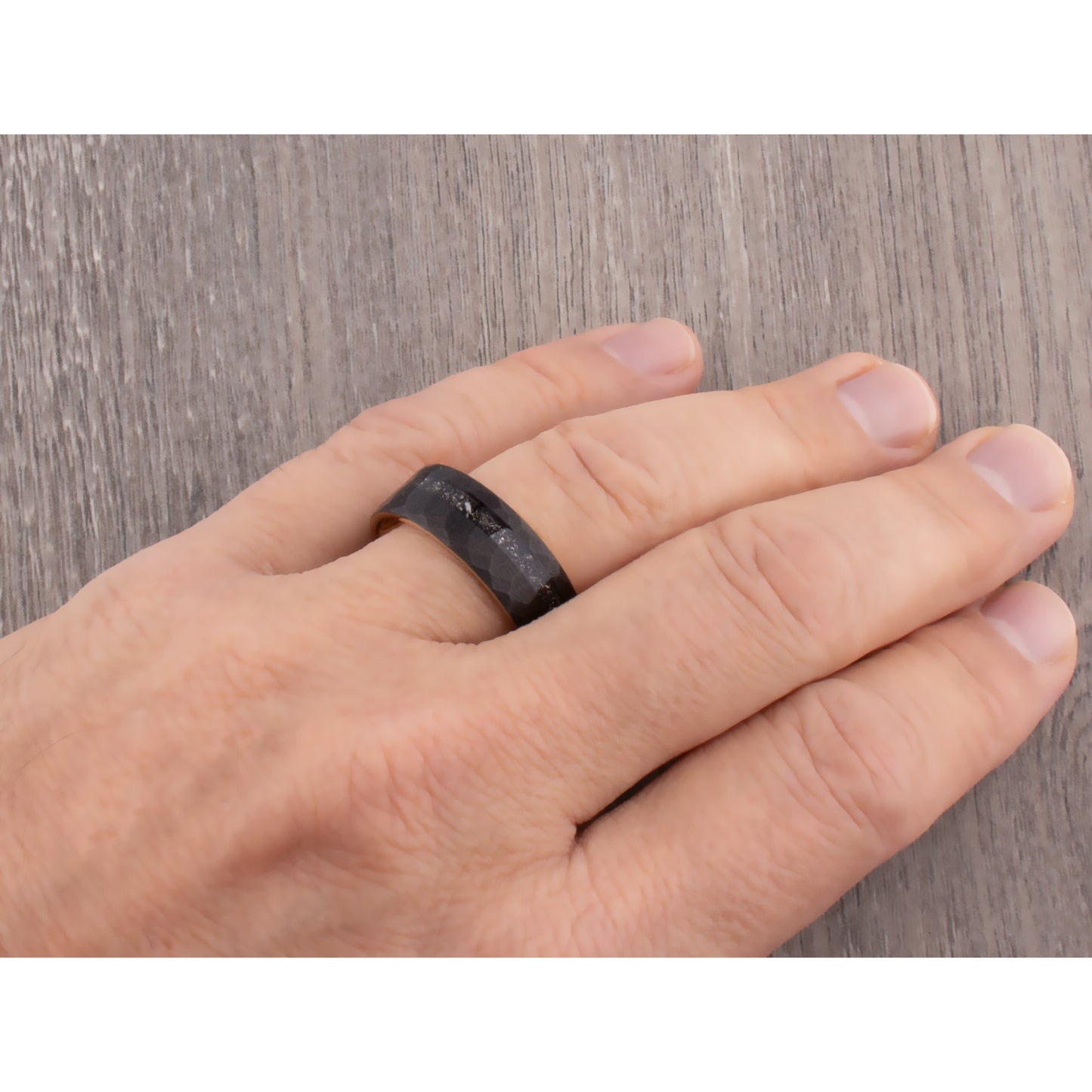 Black and Yellow Tungsten Carbide Wedding Ring or Engagement Band 8mm Wide with Meteorite Inlay