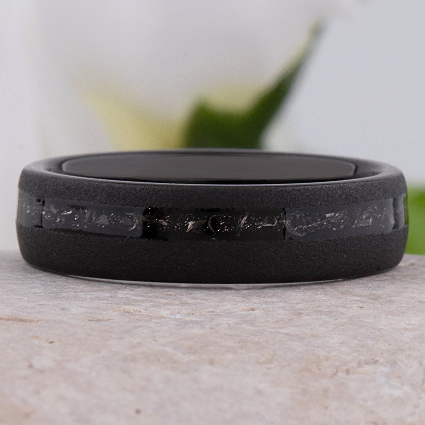 Meteorite Inlay Black Tungsten Carbide Wedding Ring or Engagement Band 6mm Wide