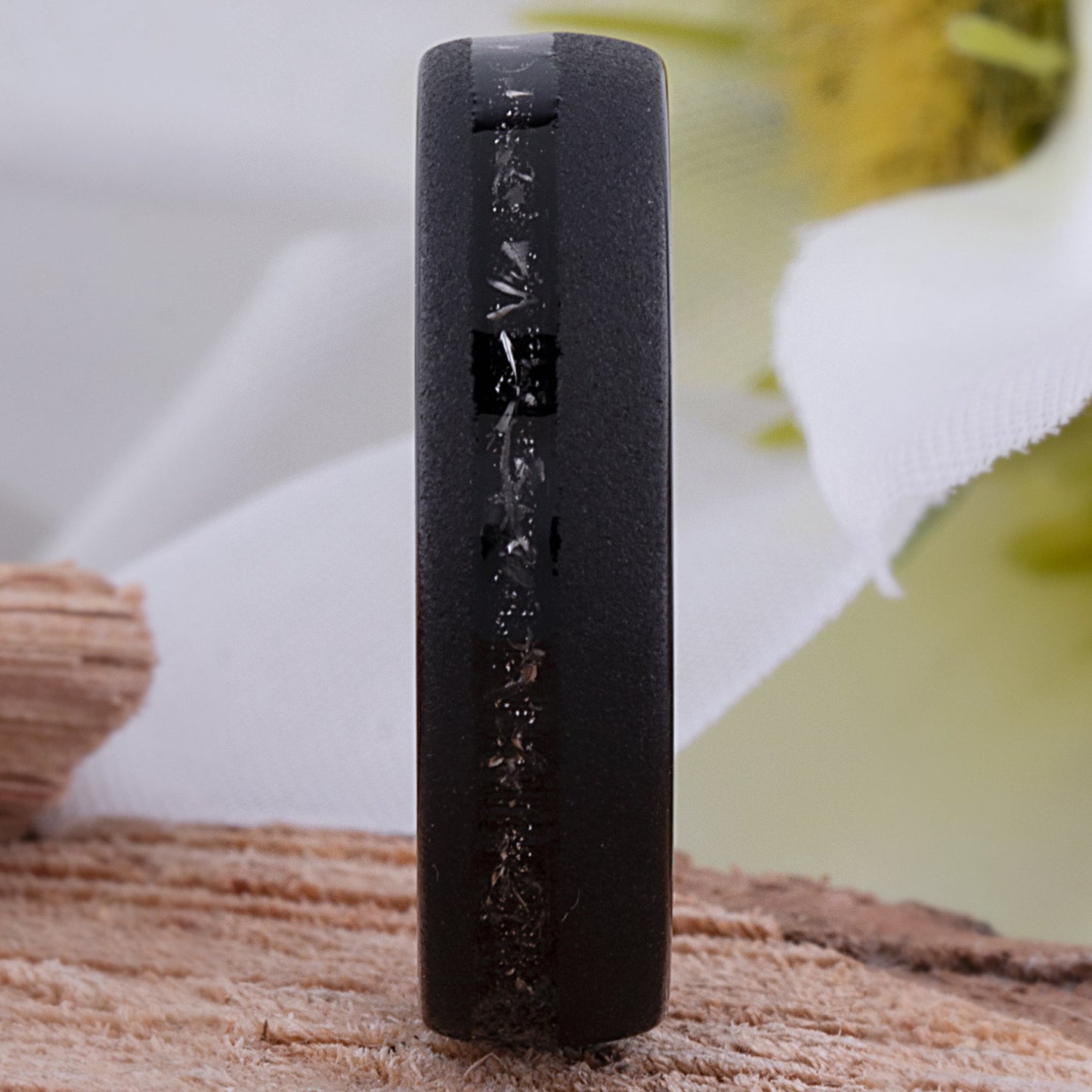 Meteorite Inlay Black Tungsten Carbide Wedding Ring or Engagement Band 6mm Wide