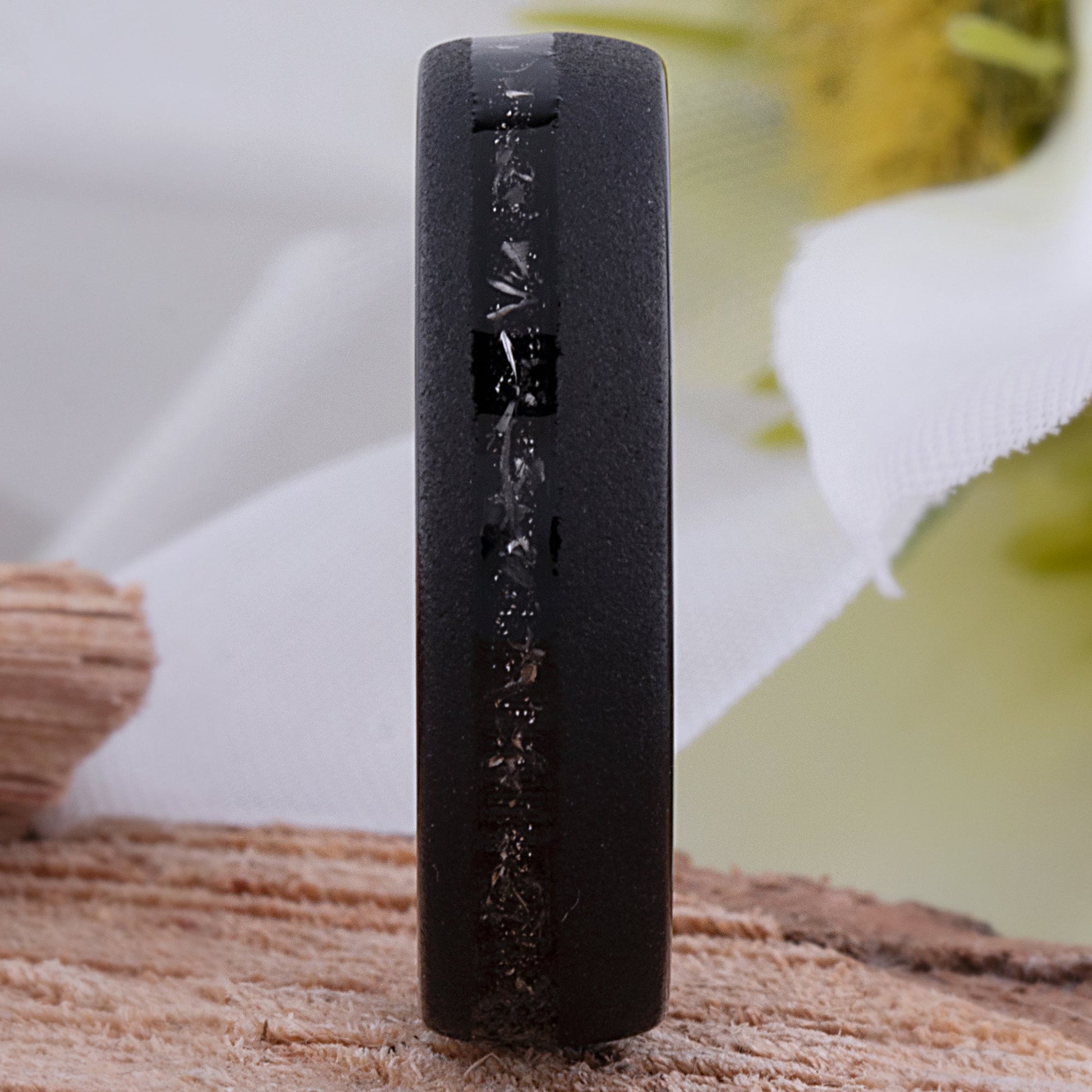 Meteorite Inlay Black Tungsten Carbide Wedding Ring or Engagement Band 6mm Wide