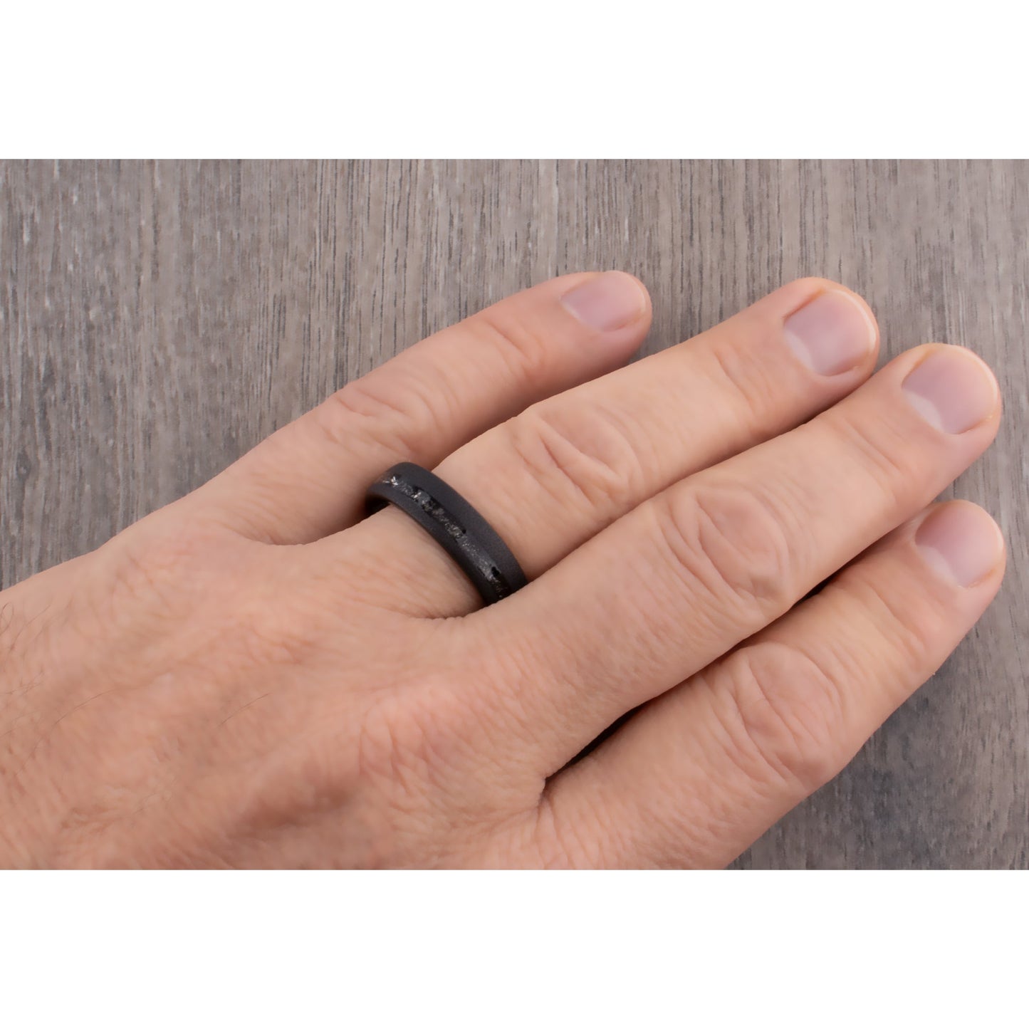 Meteorite Inlay Black Tungsten Carbide Wedding Ring or Engagement Band 6mm Wide