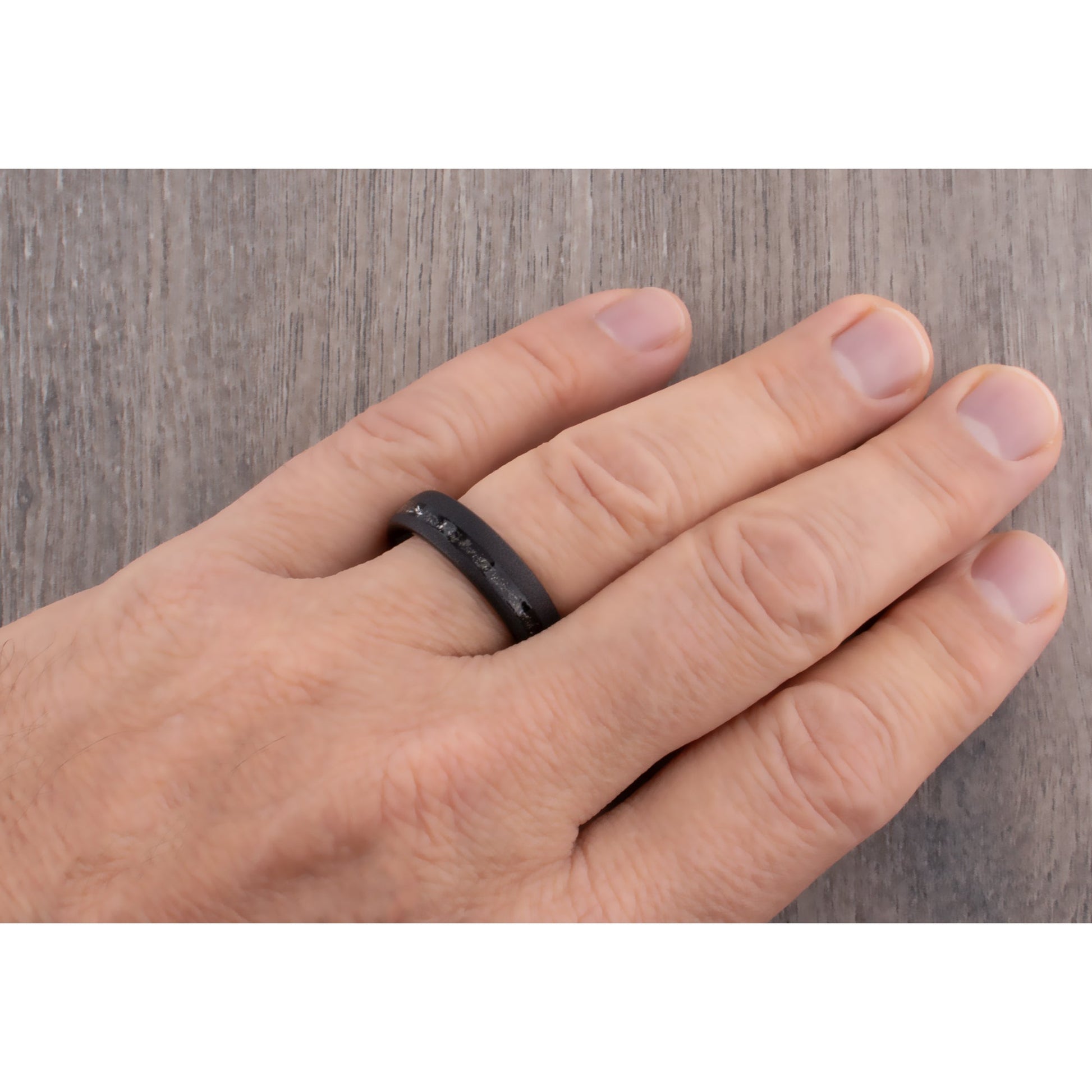 Meteorite Inlay Black Tungsten Carbide Wedding Ring or Engagement Band 6mm Wide