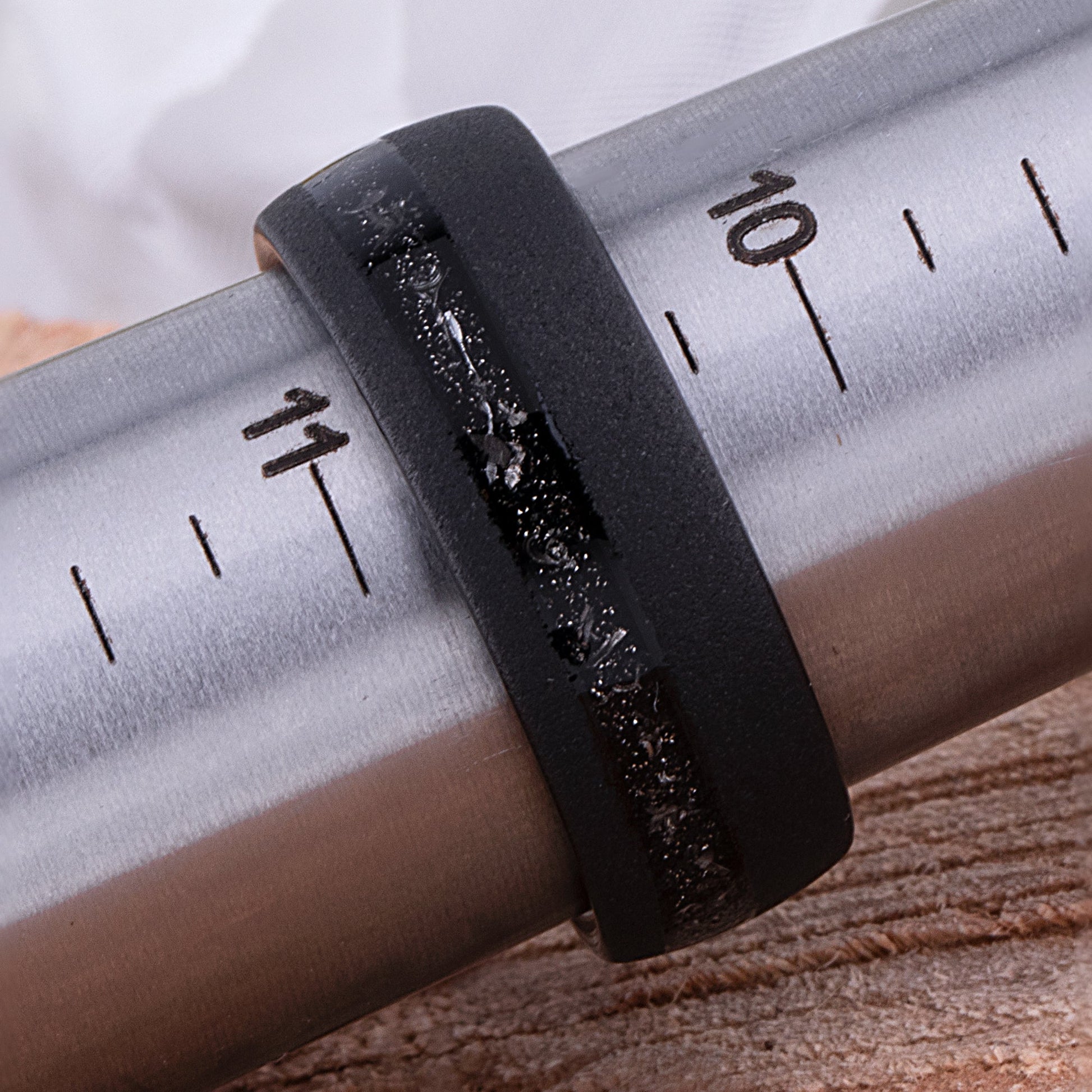Meteorite Inlay Black Tungsten Carbide Wedding Ring or Engagement Band 8mm Wide
