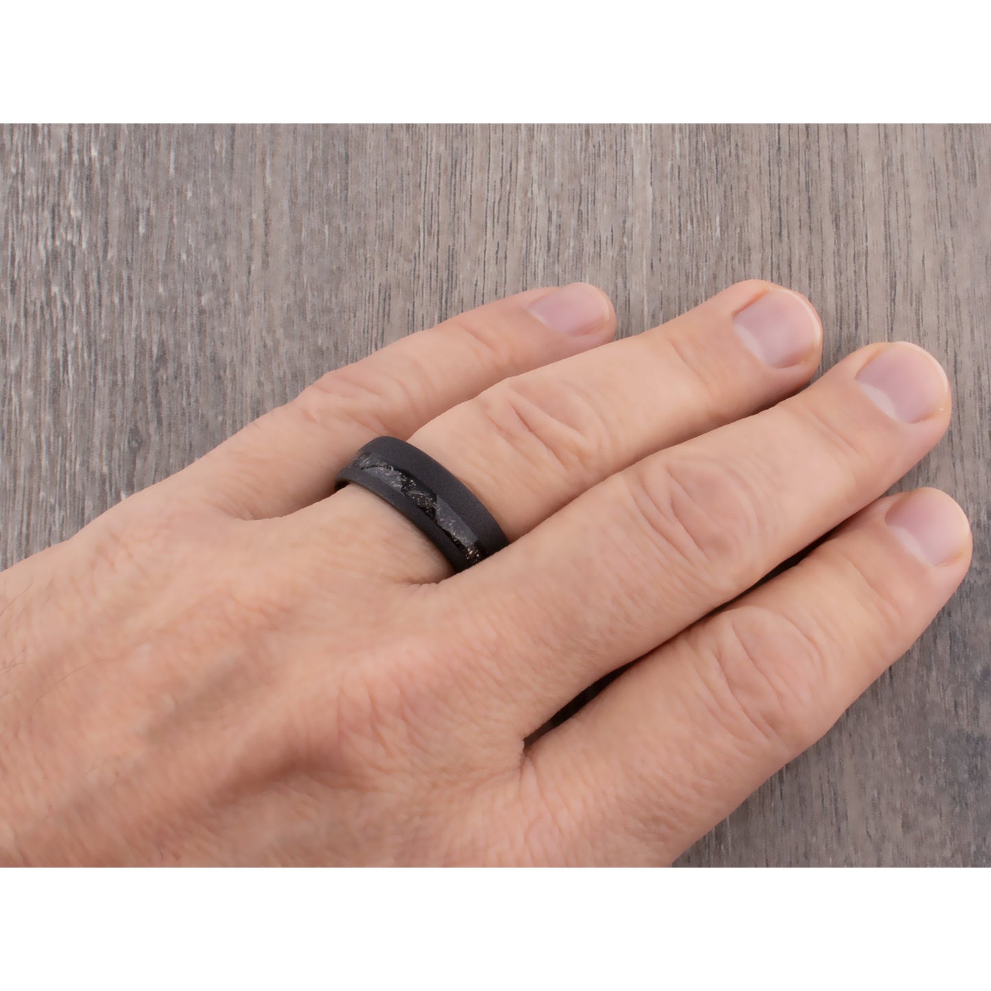 Meteorite Inlay Black Tungsten Carbide Wedding Ring or Engagement Band 8mm Wide
