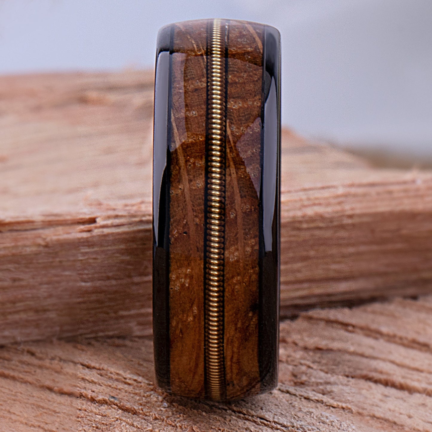 Black Tungsten Wedding Band or Engagement Ring 8mm Wide with Whiskey Wood and Guitar String