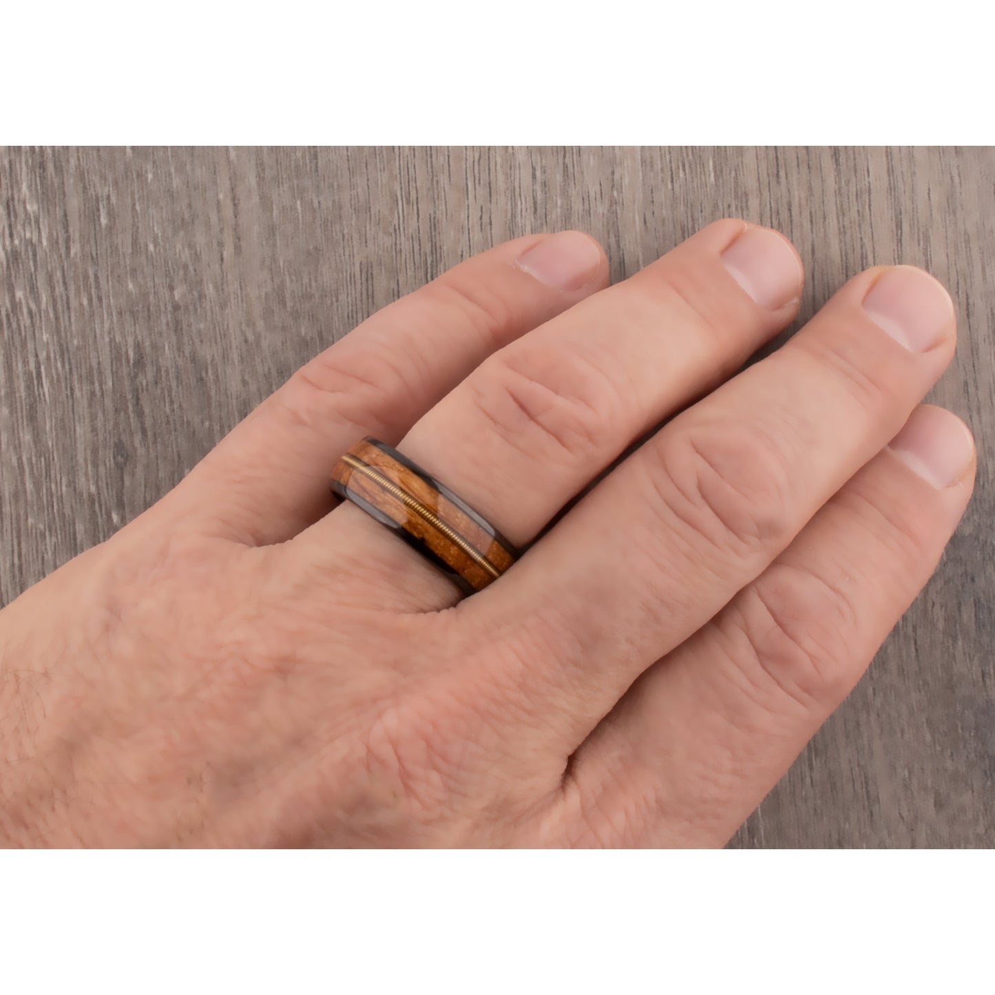 Black Tungsten Wedding Band or Engagement Ring 8mm Wide with Whiskey Wood and Guitar String