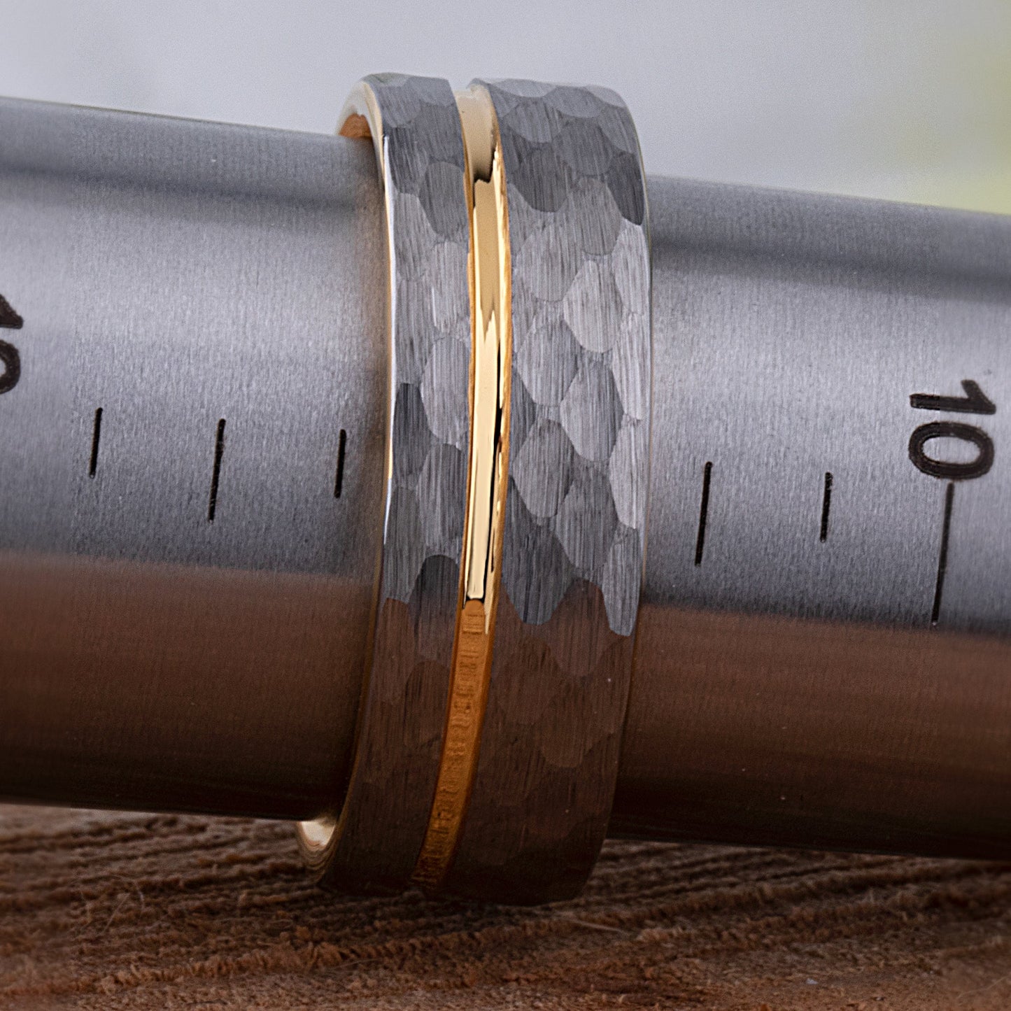 Tungsten Carbide Wedding Band 8mm Wide Satin Finish with Silver and Yellow Gold Contrasting Colors