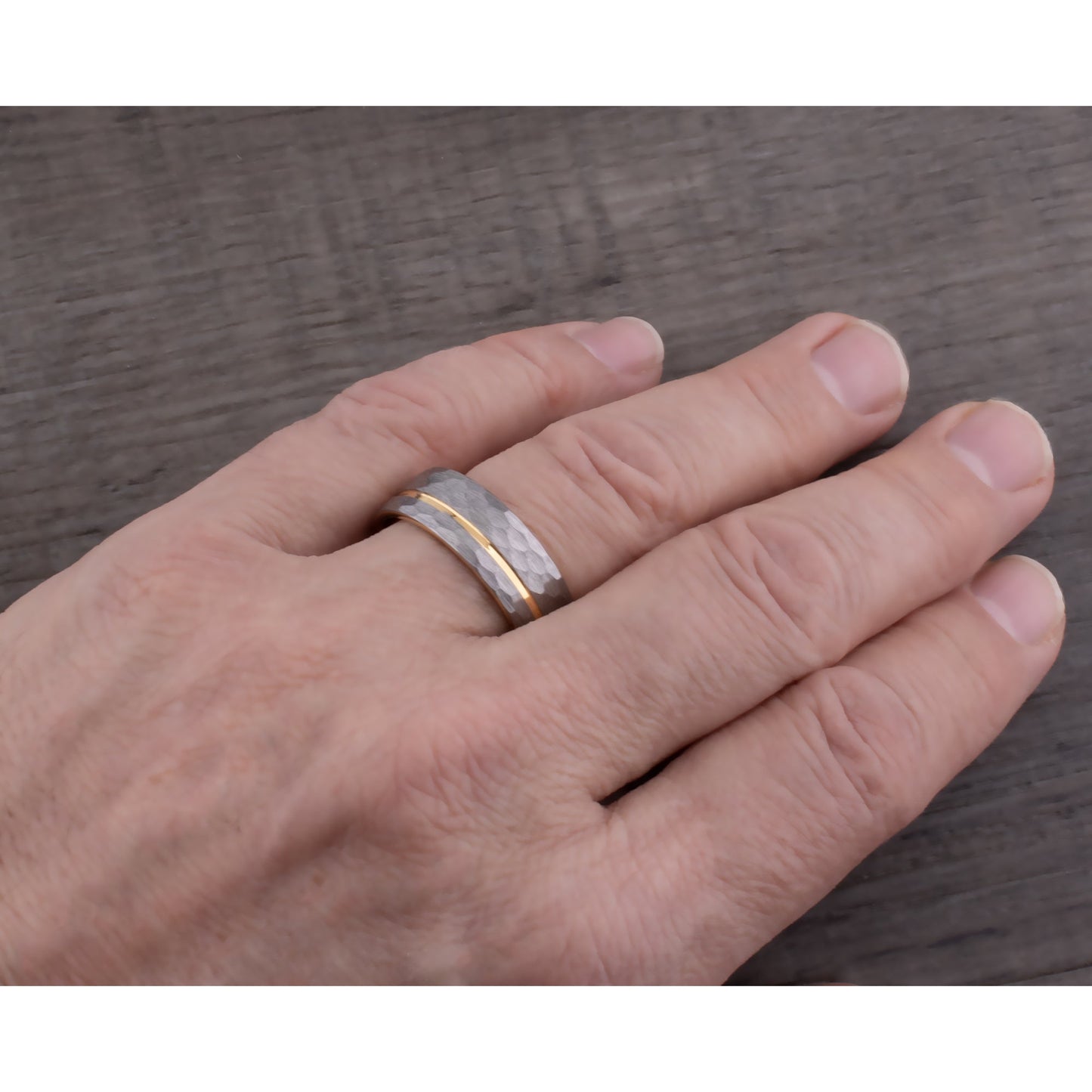 Tungsten Carbide Wedding Band 8mm Wide Satin Finish with Silver and Yellow Gold Contrasting Colors