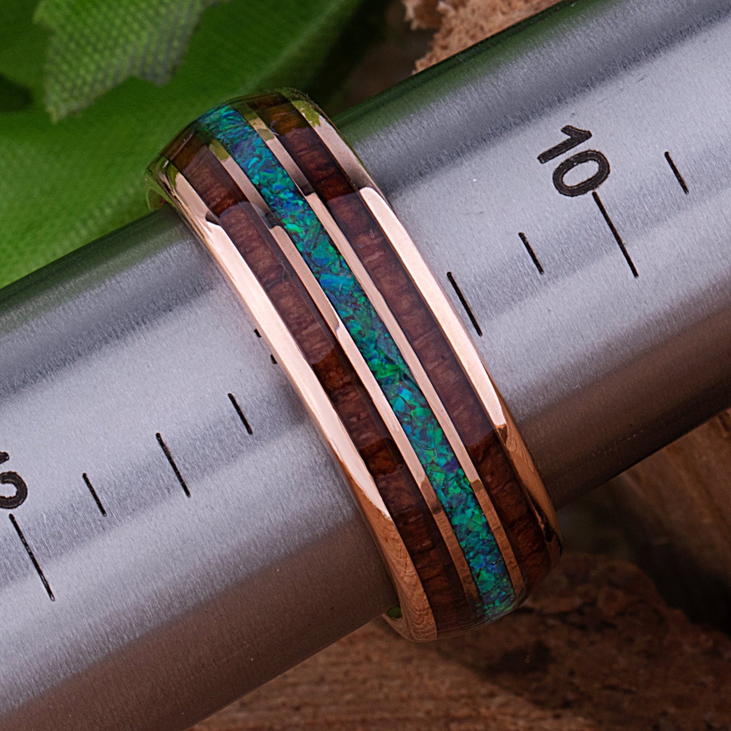 Rose Gold Tungsten Wedding Band 8mm with Opal and Padauk Wood Inlay, Anniversary Engagement Promise Ring, Gift for Him