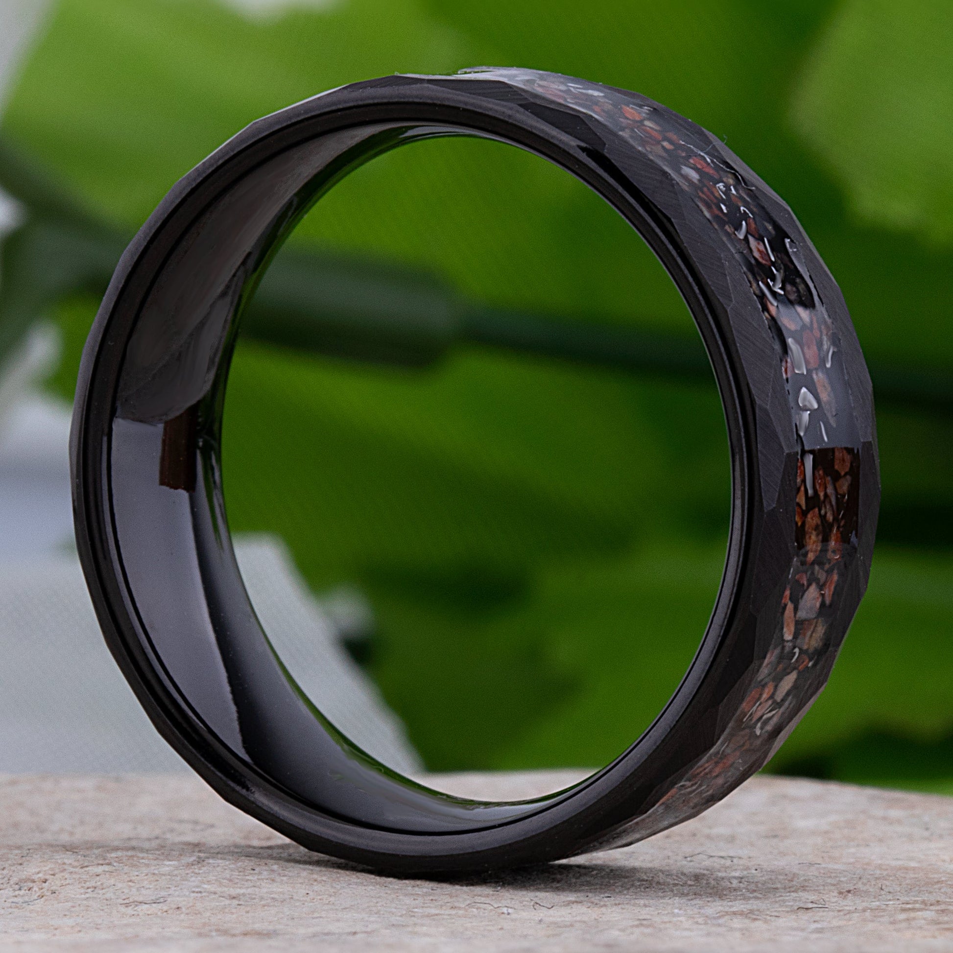 Dinosaur Bone and Meteorite Black Tungsten Wedding Band 8mm with Faceted Brush Finish, New Design Tungsten Ring, Best Quality Workmanship
