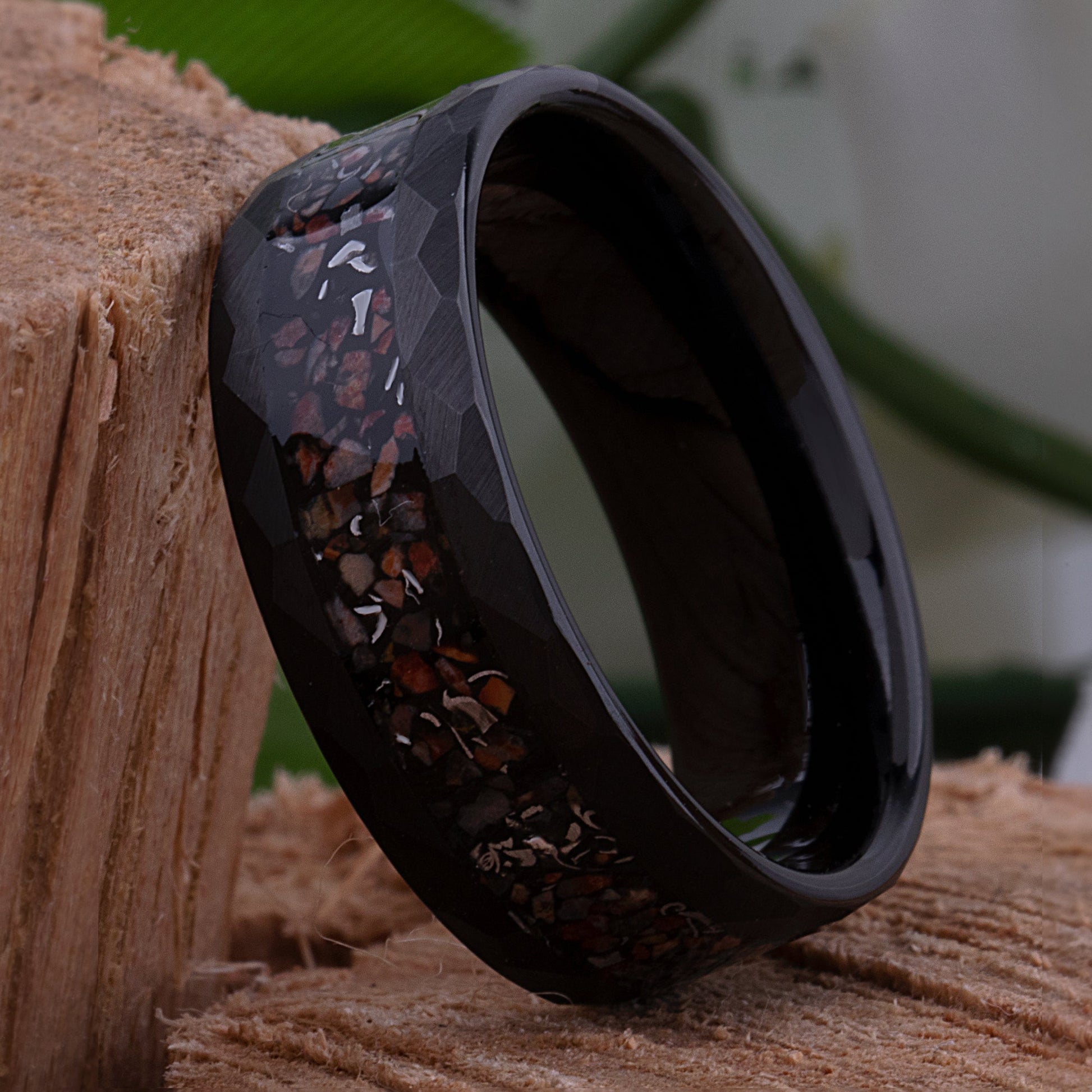 Dinosaur Bone and Meteorite Black Tungsten Wedding Band 8mm with Faceted Brush Finish, New Design Tungsten Ring, Best Quality Workmanship
