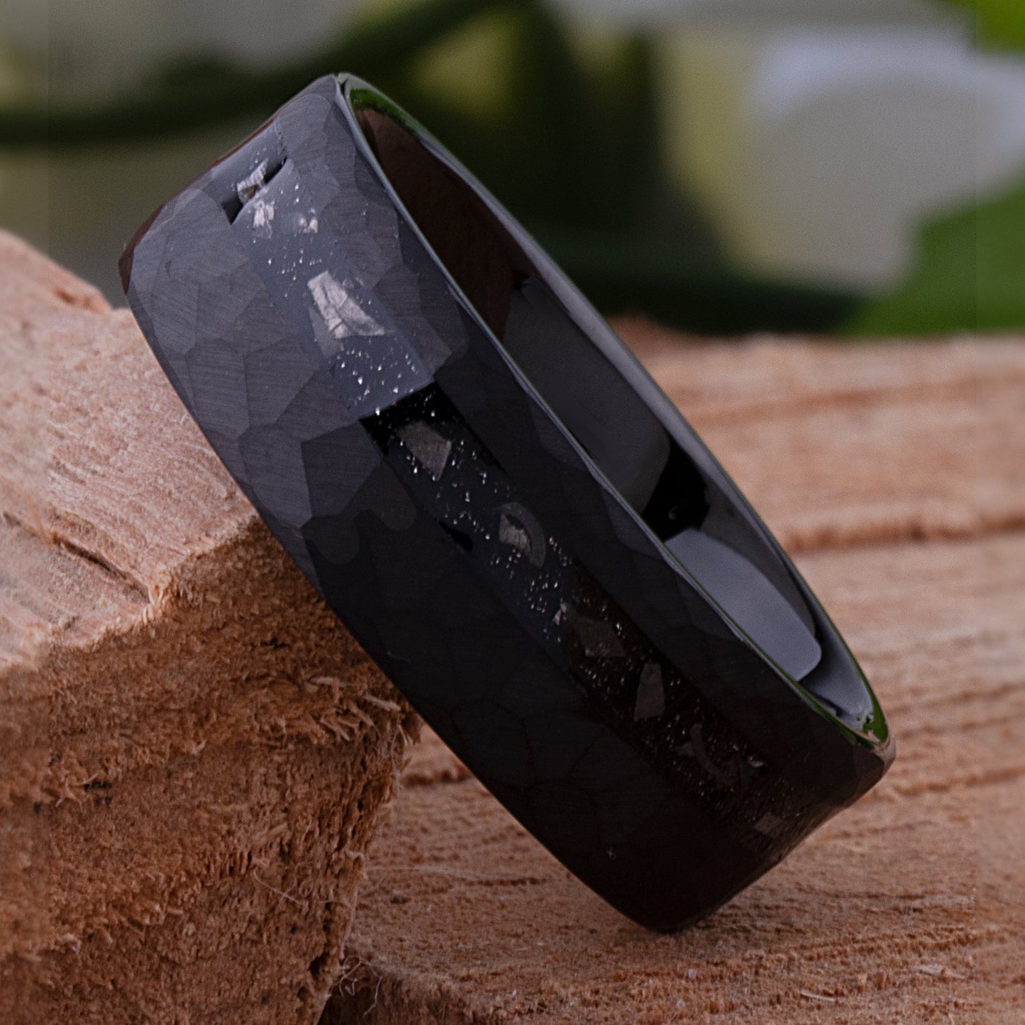 Meteorite Mens Faceted Black Tungsten Wedding Band 8mm, Engagement Anniversary Proposal Promise Ring, Premium Quality, Perfect Gift for Him